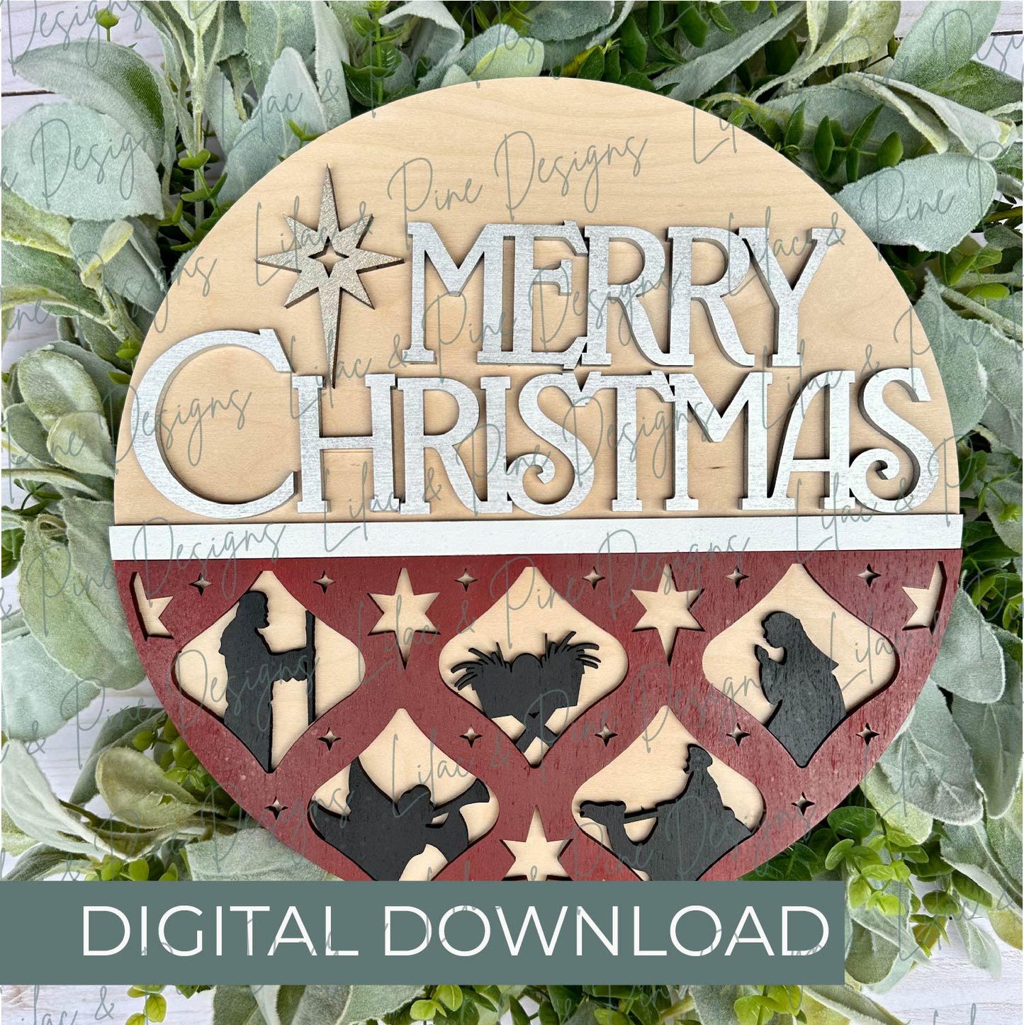 Elegant Christmas Nativity door hanger SVG - Religious welcome sign - baby Jesus in manger - Cricut SVG - Merry Christmas laser cut file