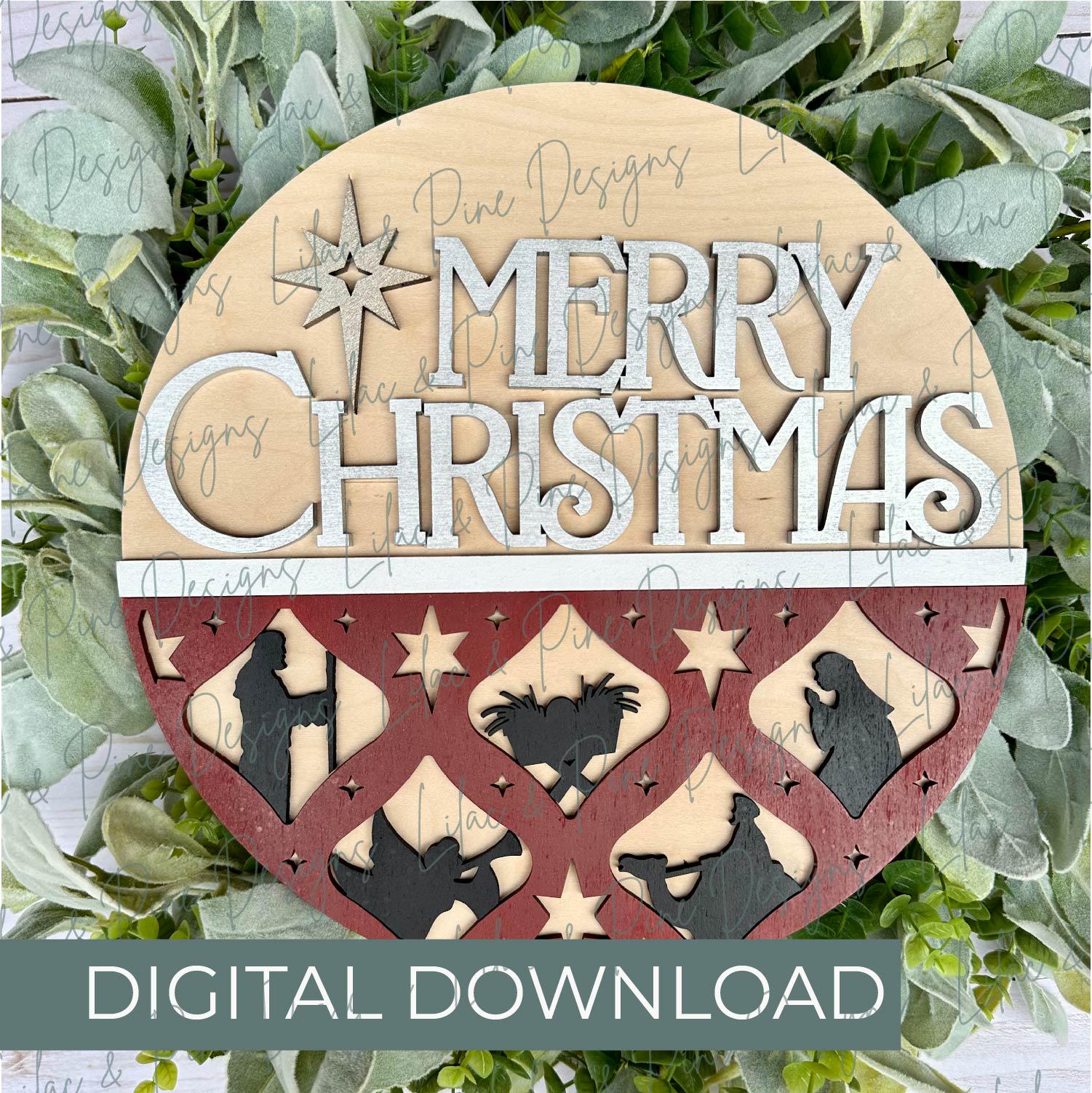 Elegant Christmas Nativity door hanger SVG - Religious welcome sign - baby Jesus in manger - Cricut SVG - Merry Christmas laser cut file