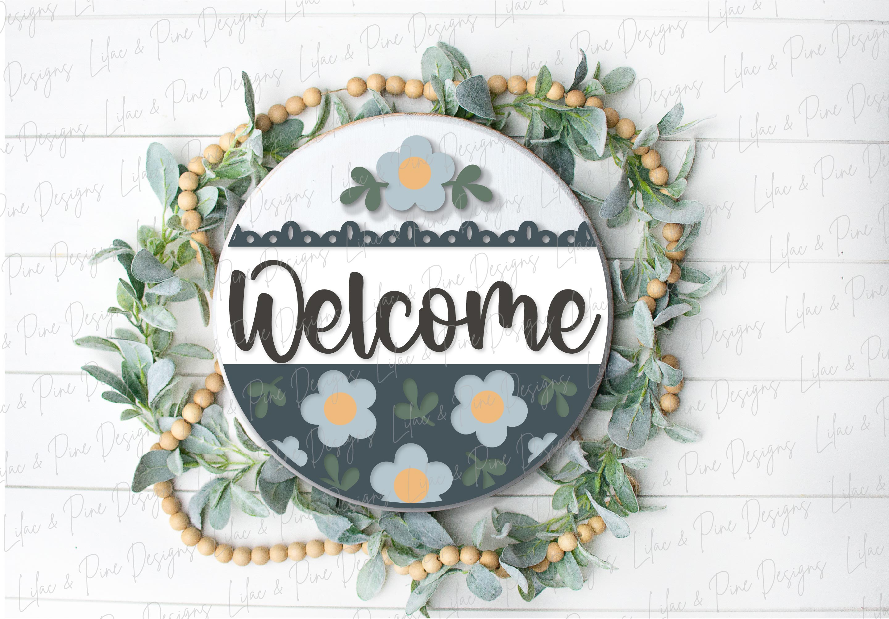 Digisize Welcomesign Mod Daisy Welcome sign, Daisy door hanger, round floral sign, Glowforg ...