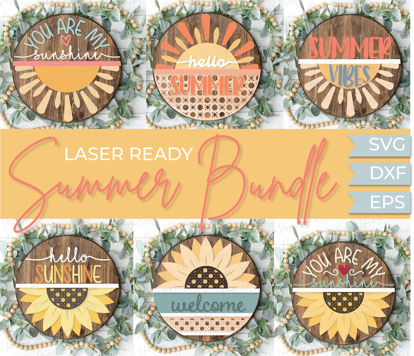 Summer Bundle - Volume 1, 48 FILES - laser cut files, Glowforge laser files, door hanger SVG