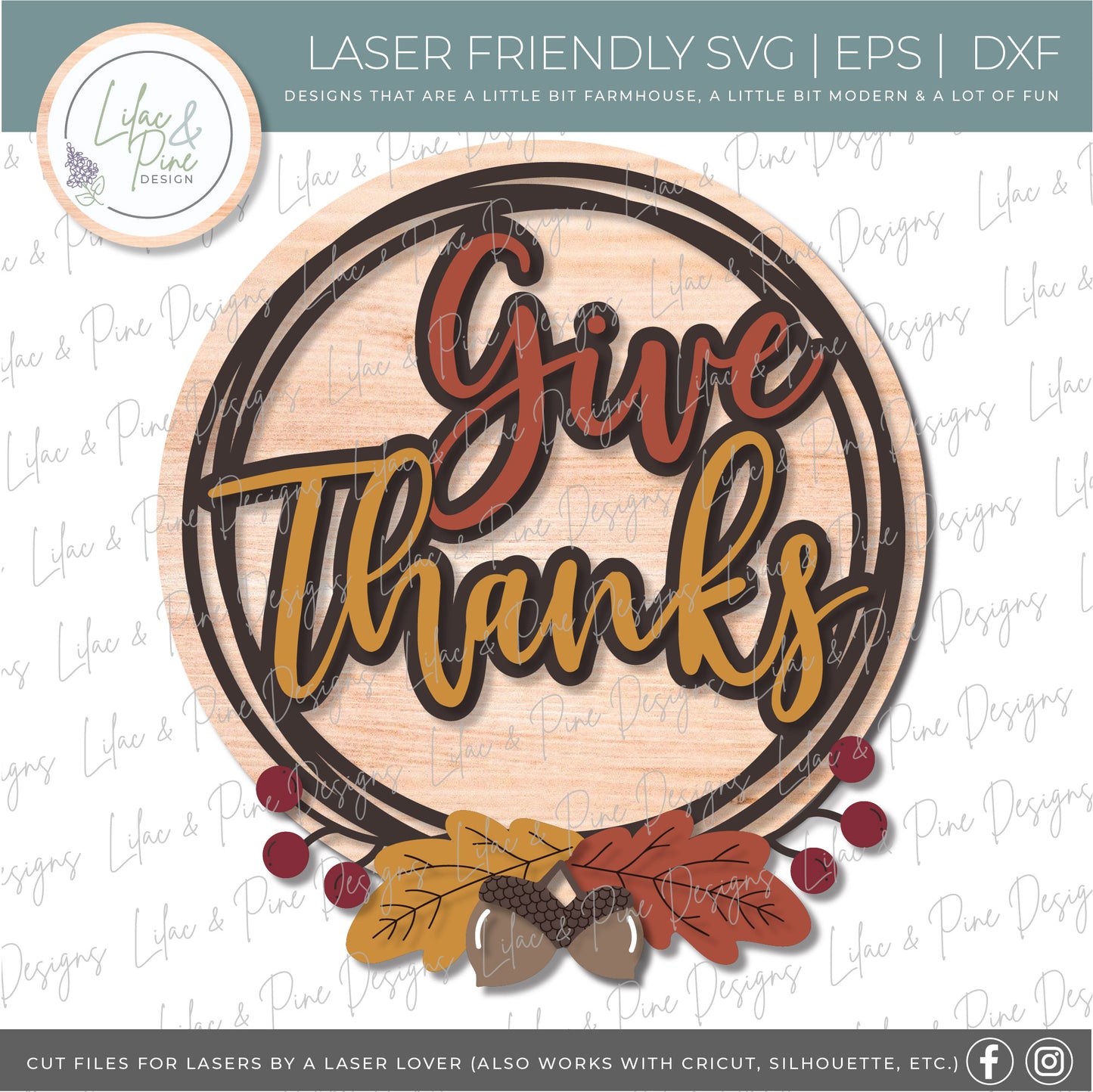 Give Thanks sign SVG, Fall sign SVG, Thanksgiving decor, Thanksgiving wreath SVG, fall leaves svg, acorn svg, Glowforge Svg, laser cut file