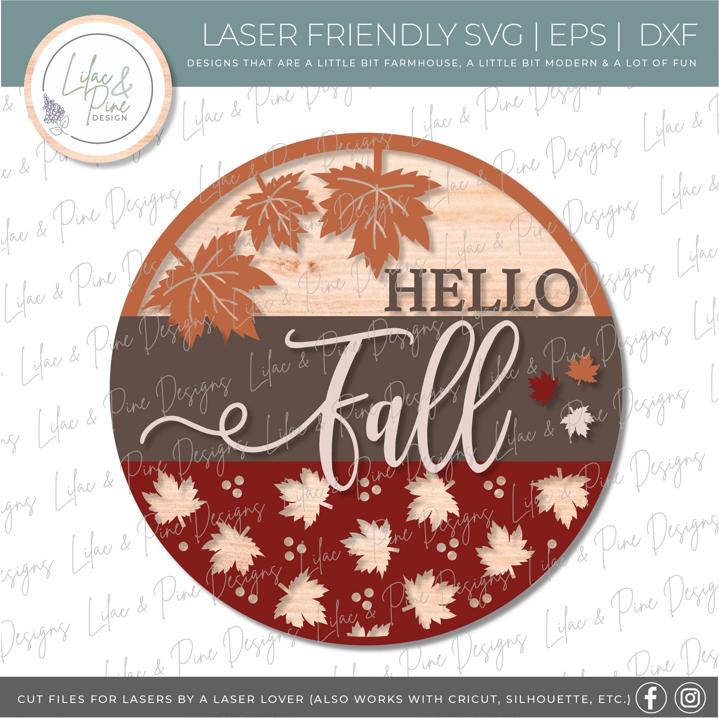 Hello Fall sign SVG, Fall door round SVG, Fall Welcome, Fall porch decor  SVG, fall leaves svg, maple leaves, Glowforge Svg, laser cut file