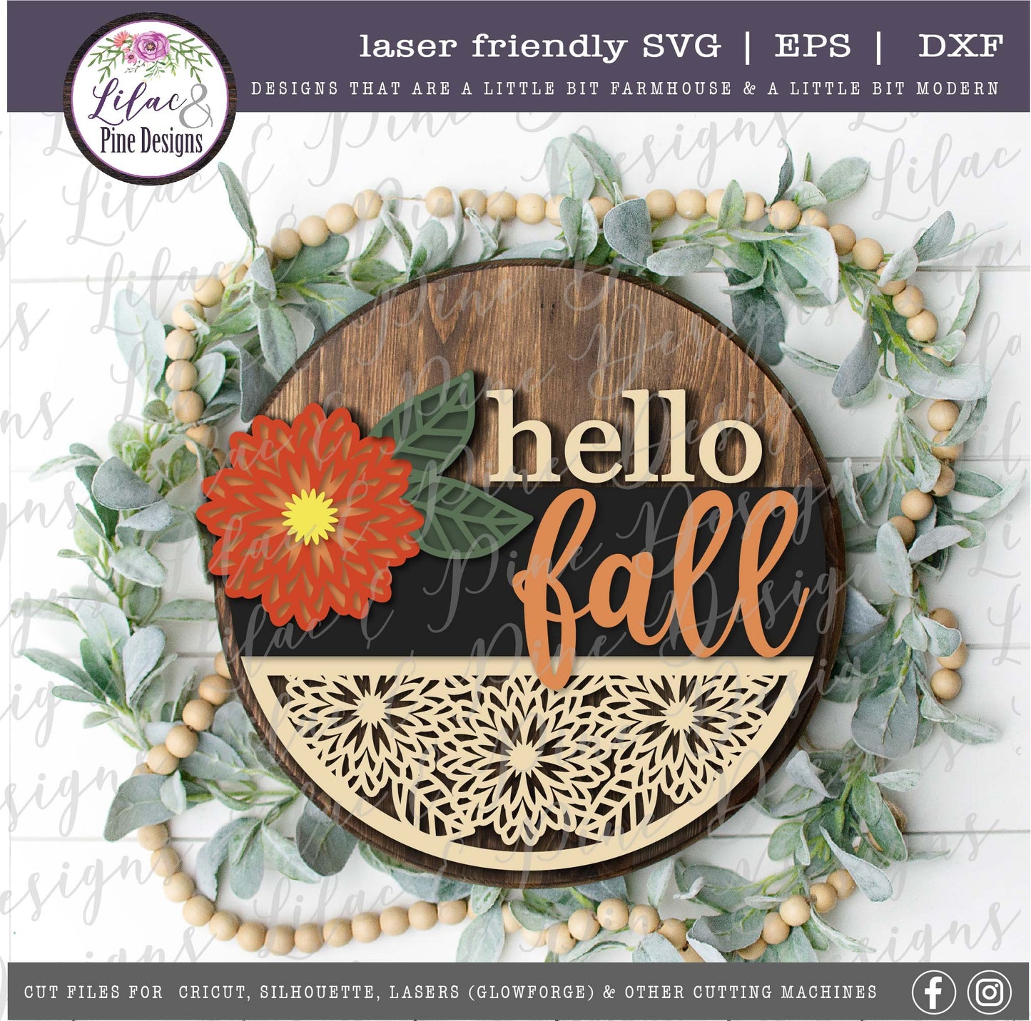 Hello Fall sign SVG, Fall Mums SVG, fall floral SVG, porch decor sign, Glowforge SVG, laser cut file