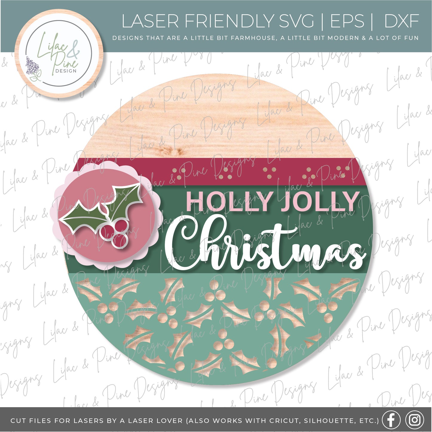 Christmas Welcome sign SVG, Merry Christmas SVG, Holly Jolly Christmas SVG, Holly sign, holly pattern SVG, laser cut file, Glowforge SVG