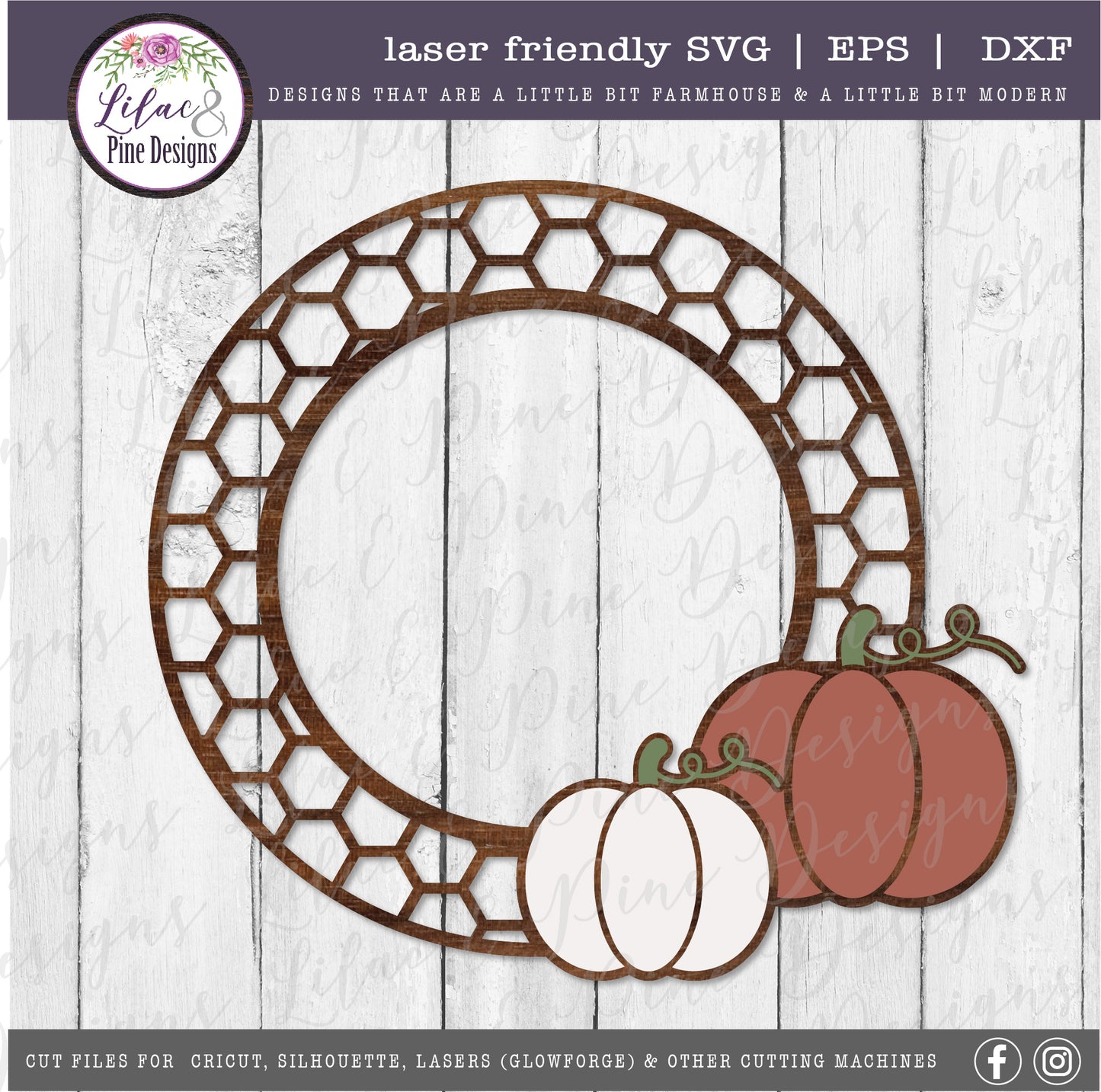 Pumpkin and honeycomb frame SVG, fall porch decor SVG, laser cut file, Glowforge SVG