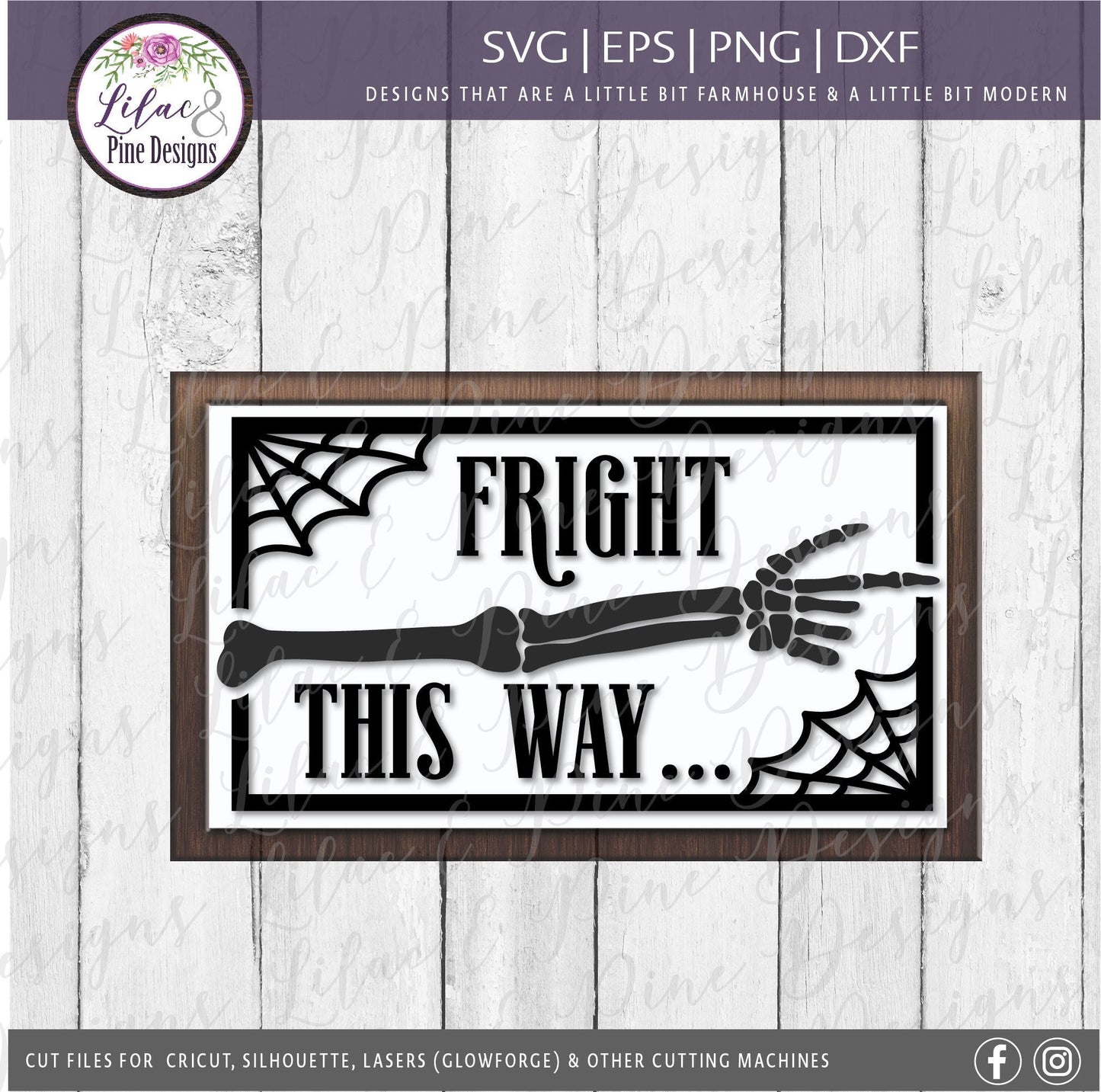 Fright this way SVG, Skeleton Halloween sign SVG, Halloween home decor, Skeleton hand SVG, gothic Svg, Glowforge Svg, laser cut file