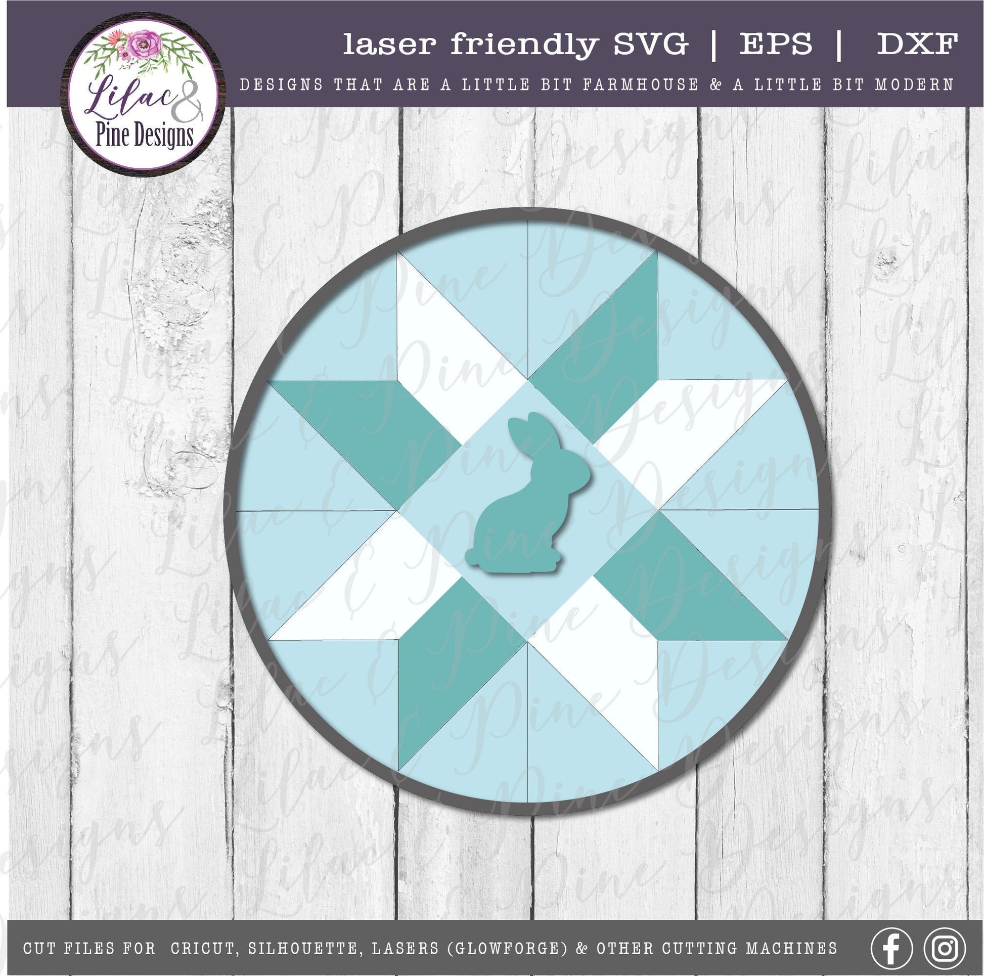 Barn Quilt bunny SVG, Easter quilt door round SVG, spring barn quilt SVG, door round, farmhouse Easter decor, Glowforge Svg, laser cut file