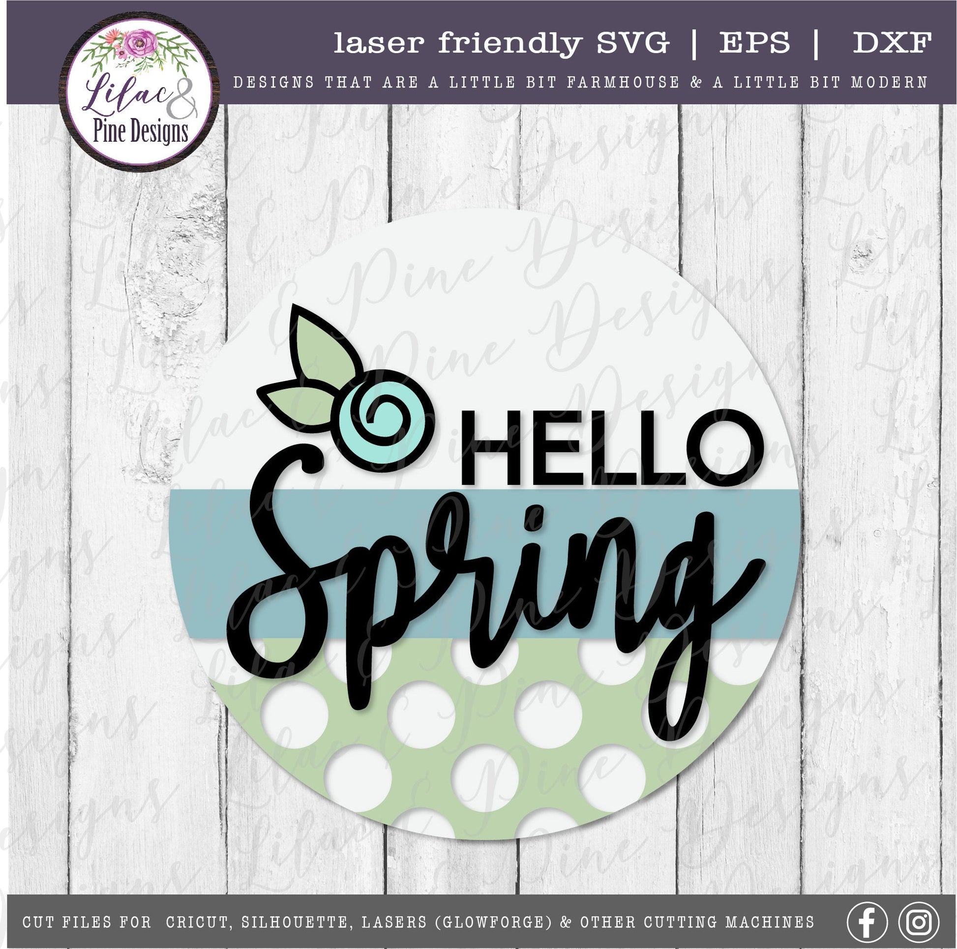 Hello Spring round sign SVG, spring floral door round SVG, spring svg, floral SVG, farmhouse spring decor, Glowforge Svg, laser cut file