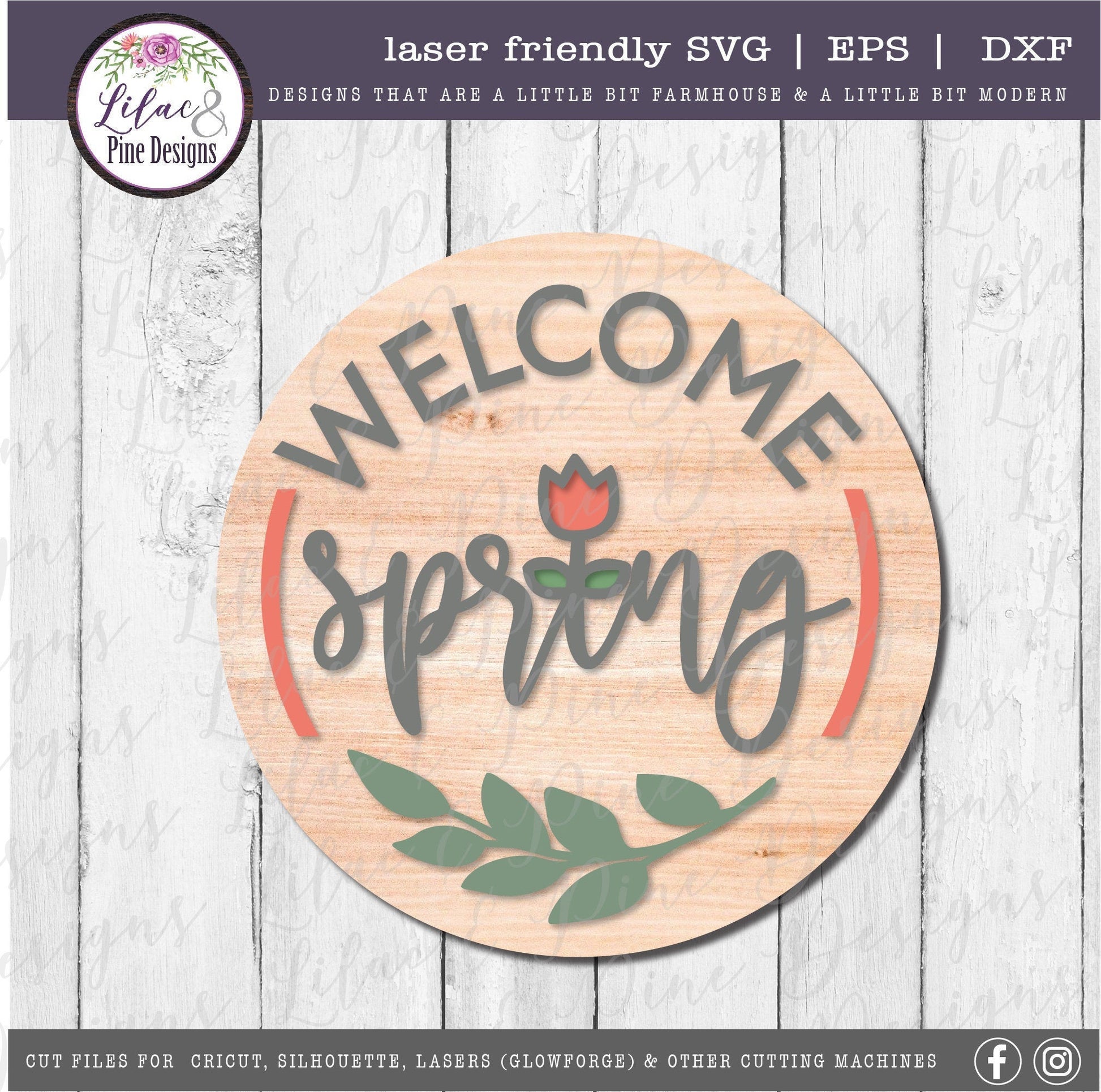 Welcome Spring round sign SVG, spring floral door round SVG, tulip svg, floral SVG, farmhouse spring decor, Glowforge Svg, laser cut file