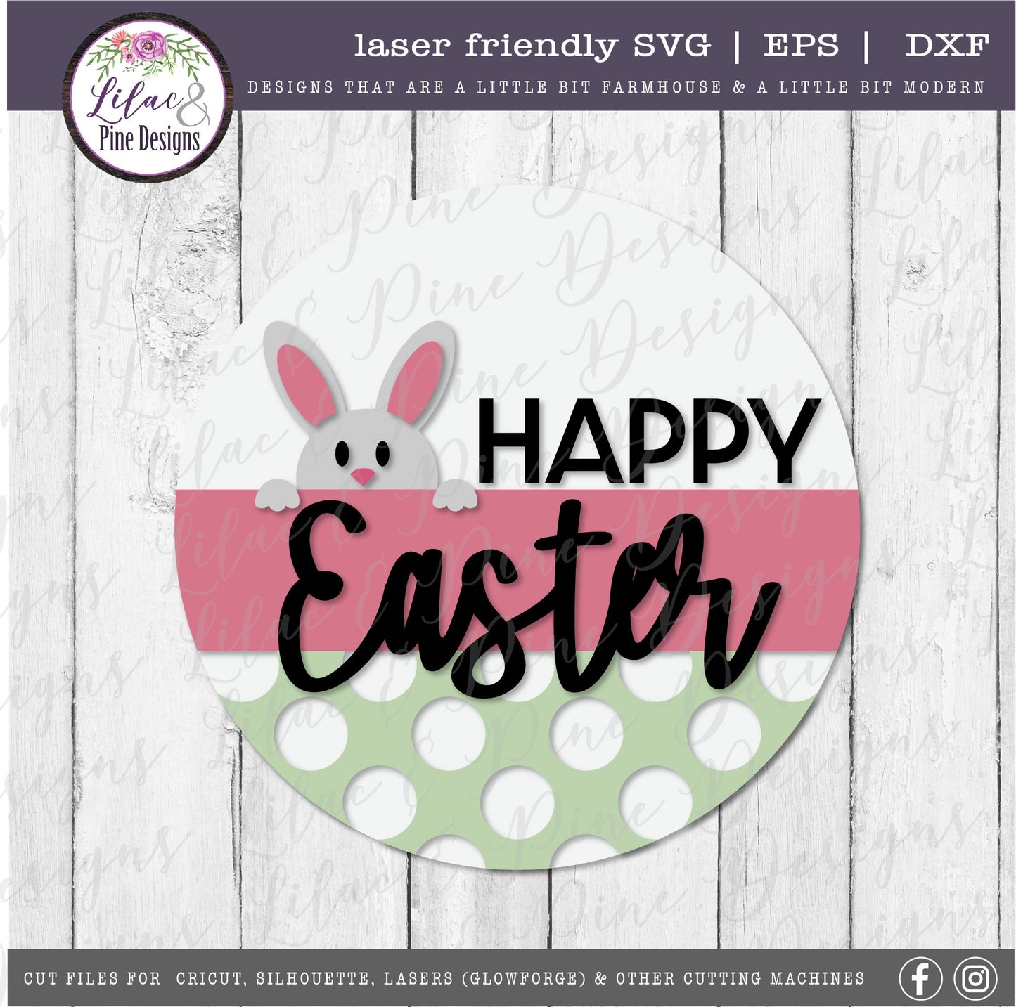 Happy Easter bunny round sign SVG, Easter door round SVG, bunny svg, spring SVG, farmhouse Easter decor, Glowforge Svg, laser cut file