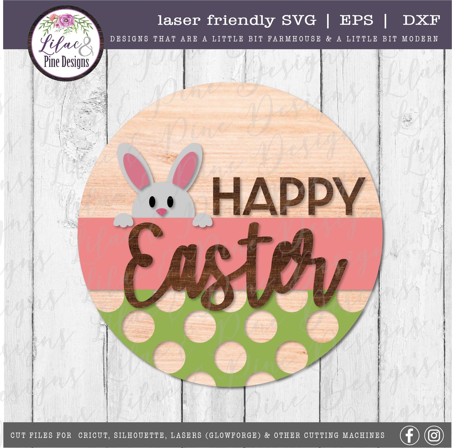 Happy Easter bunny round sign SVG, Easter door round SVG, bunny svg, spring SVG, farmhouse Easter decor, Glowforge Svg, laser cut file