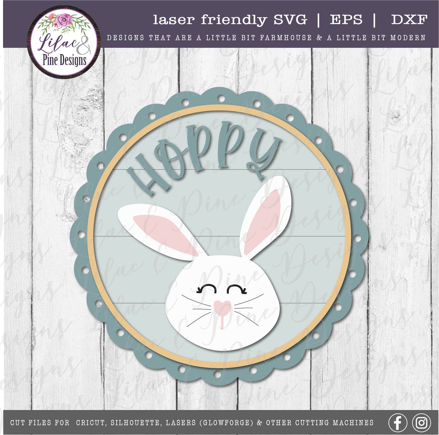 Happy Easter bunny round sign SVG, Hoppy Easter Sign SVG, cute bunny svg, spring SVG, hoppy svg, Cricut svg, Glowforge Svg, laser cut file