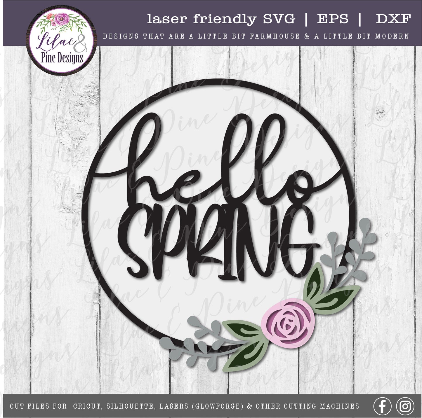Hello Spring SVG, spring floral decor SVG, rose svg, flower SVG, spring sign, farmhouse decor, Cricut Svg, Glowforge Svg, laser cut file