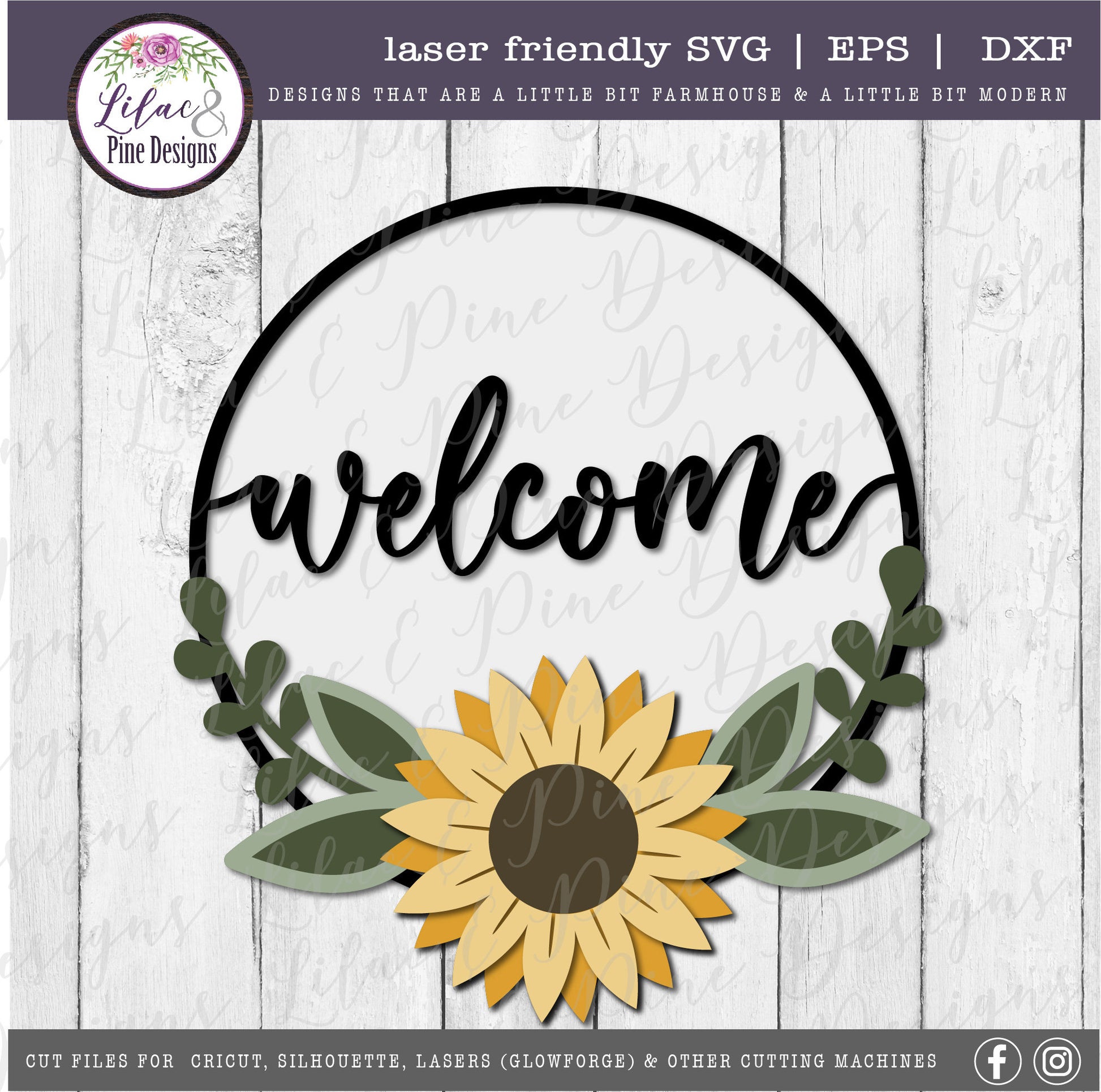 Sunflower welcome sign SVG, Welcome floral sign SVG, Welcome circle SVG, Sunflower door hanger svg, Glowforge laser svg, laser cut file