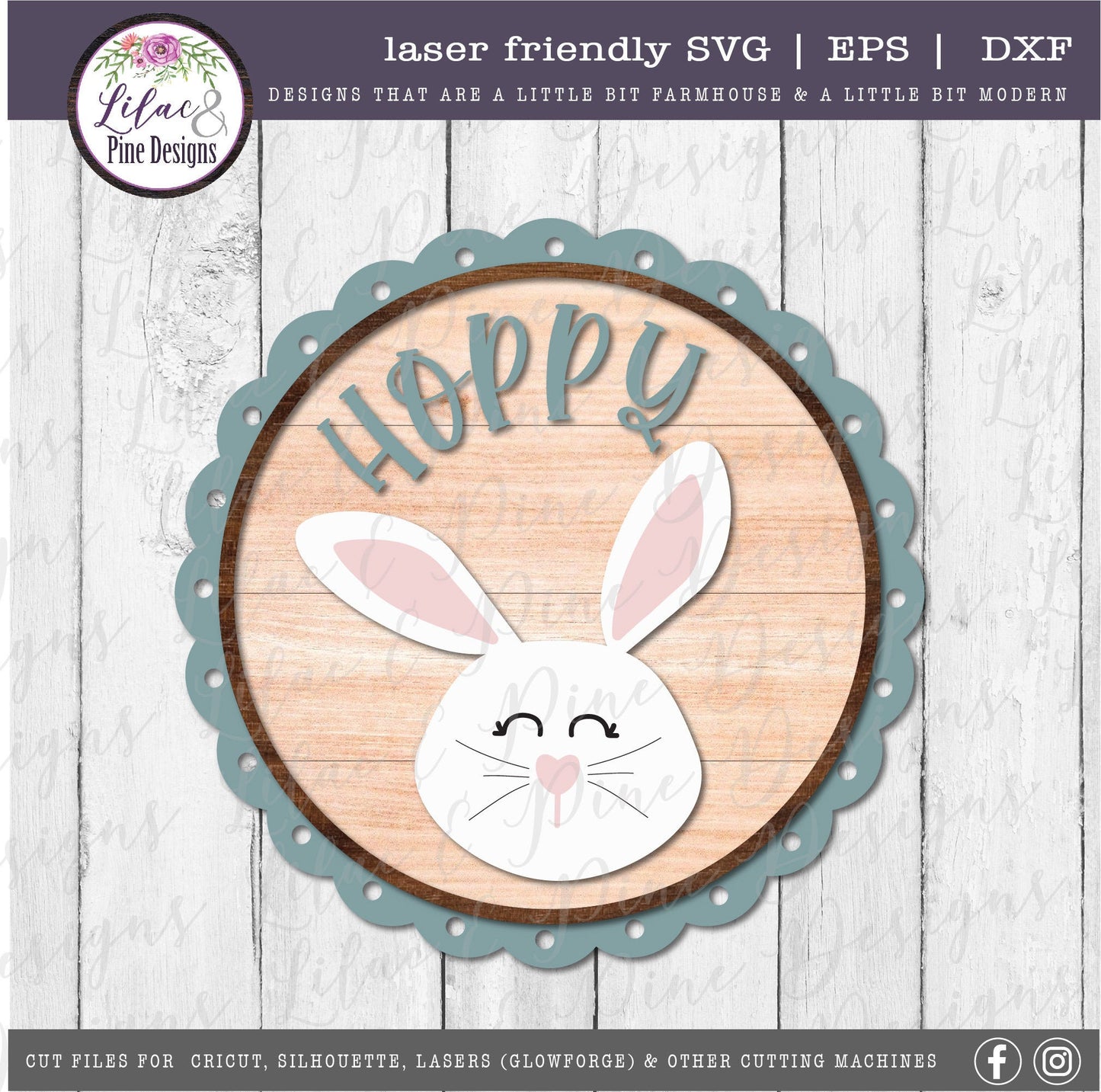 Happy Easter bunny round sign SVG, Hoppy Easter Sign SVG, cute bunny svg, spring SVG, hoppy svg, Cricut svg, Glowforge Svg, laser cut file