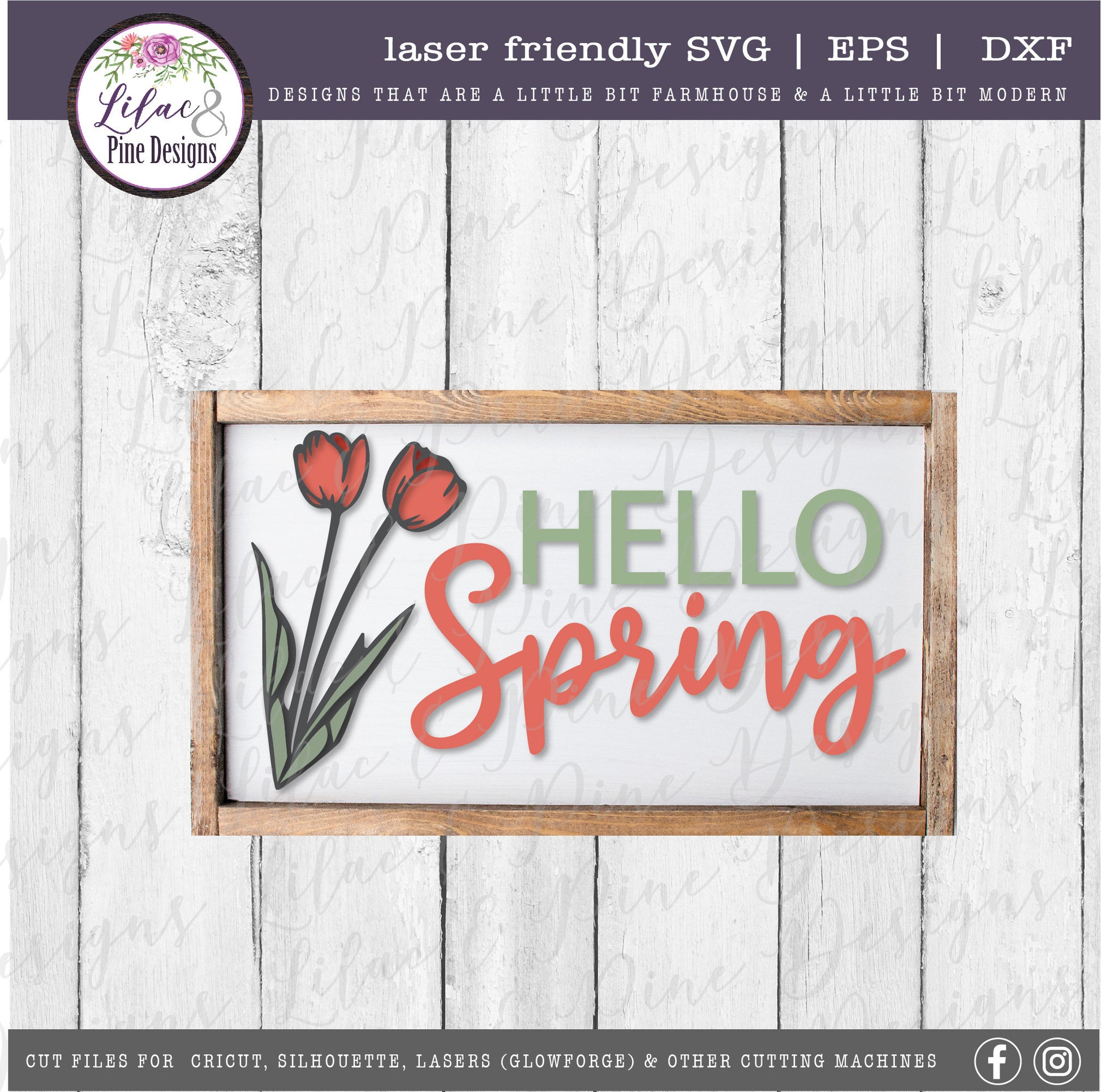 Hello Spring sign SVG, spring floral decor SVG, tulip svg, floral SVG, Easter Sign, farmhouse spring decor, Glowforge Svg, laser cut file