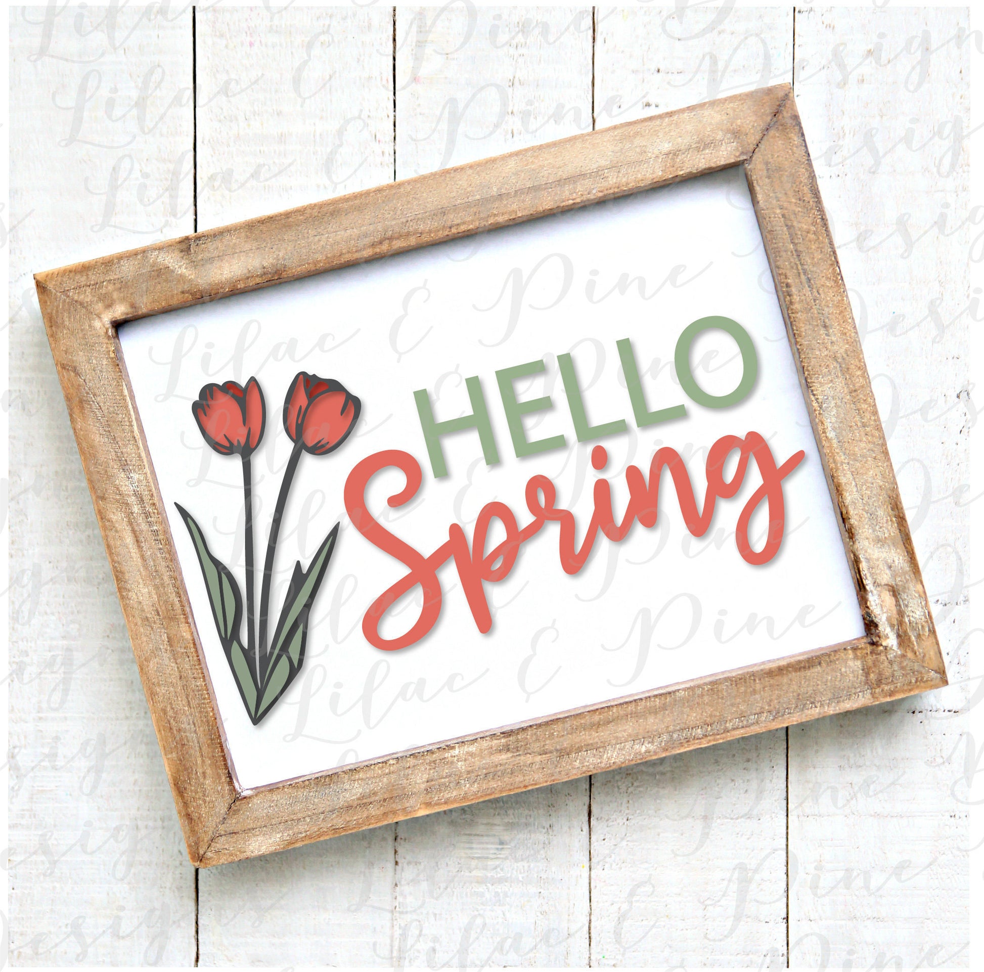 Hello Spring sign SVG, spring floral decor SVG, tulip svg, floral SVG, Easter Sign, farmhouse spring decor, Glowforge Svg, laser cut file