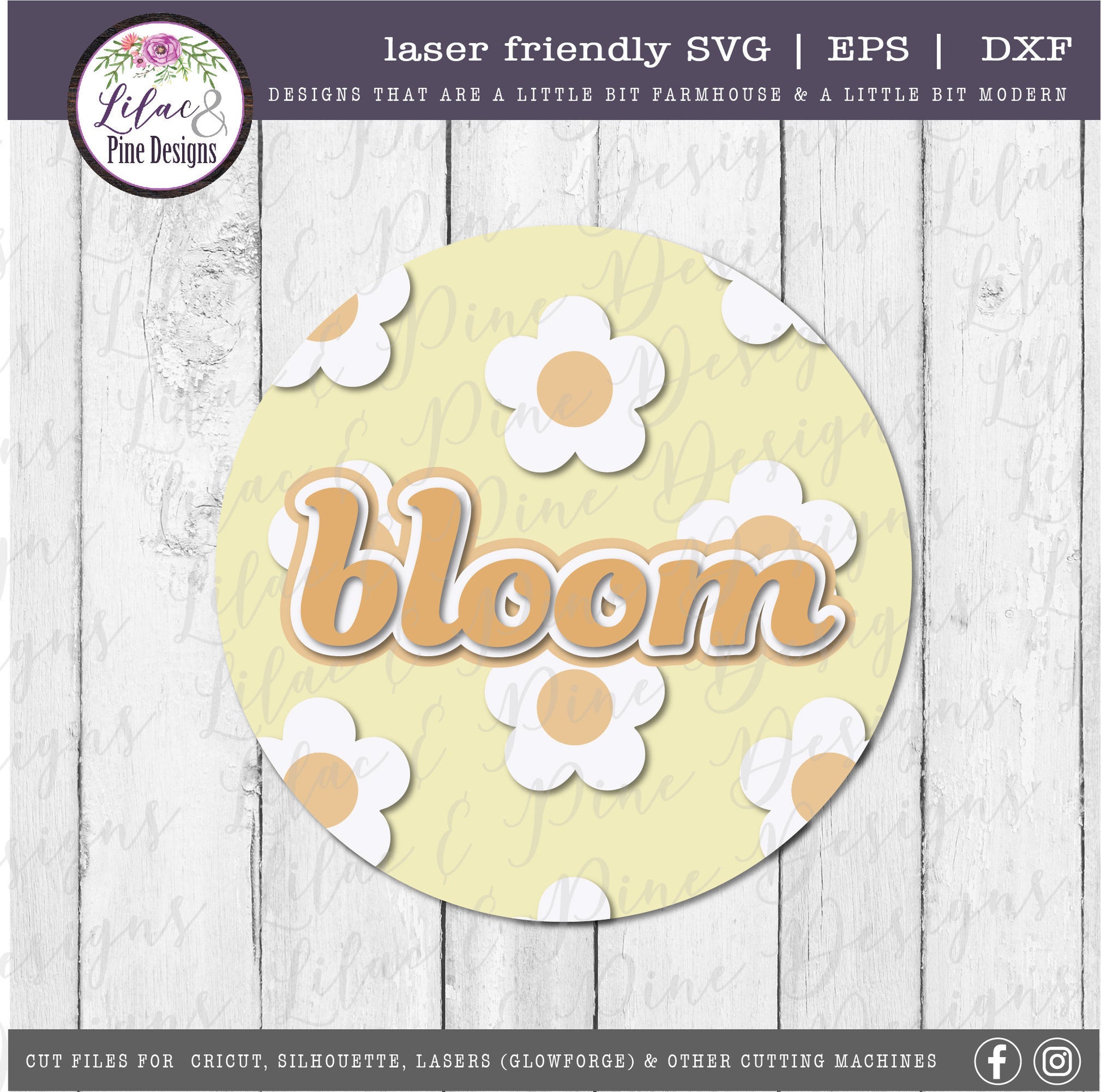 Bloom daisy sign SVG, retro floral decor SVG, daisy svg, flower SVG, bloom sign, home decor svg, Cricut Svg, Glowforge Svg, laser cut file