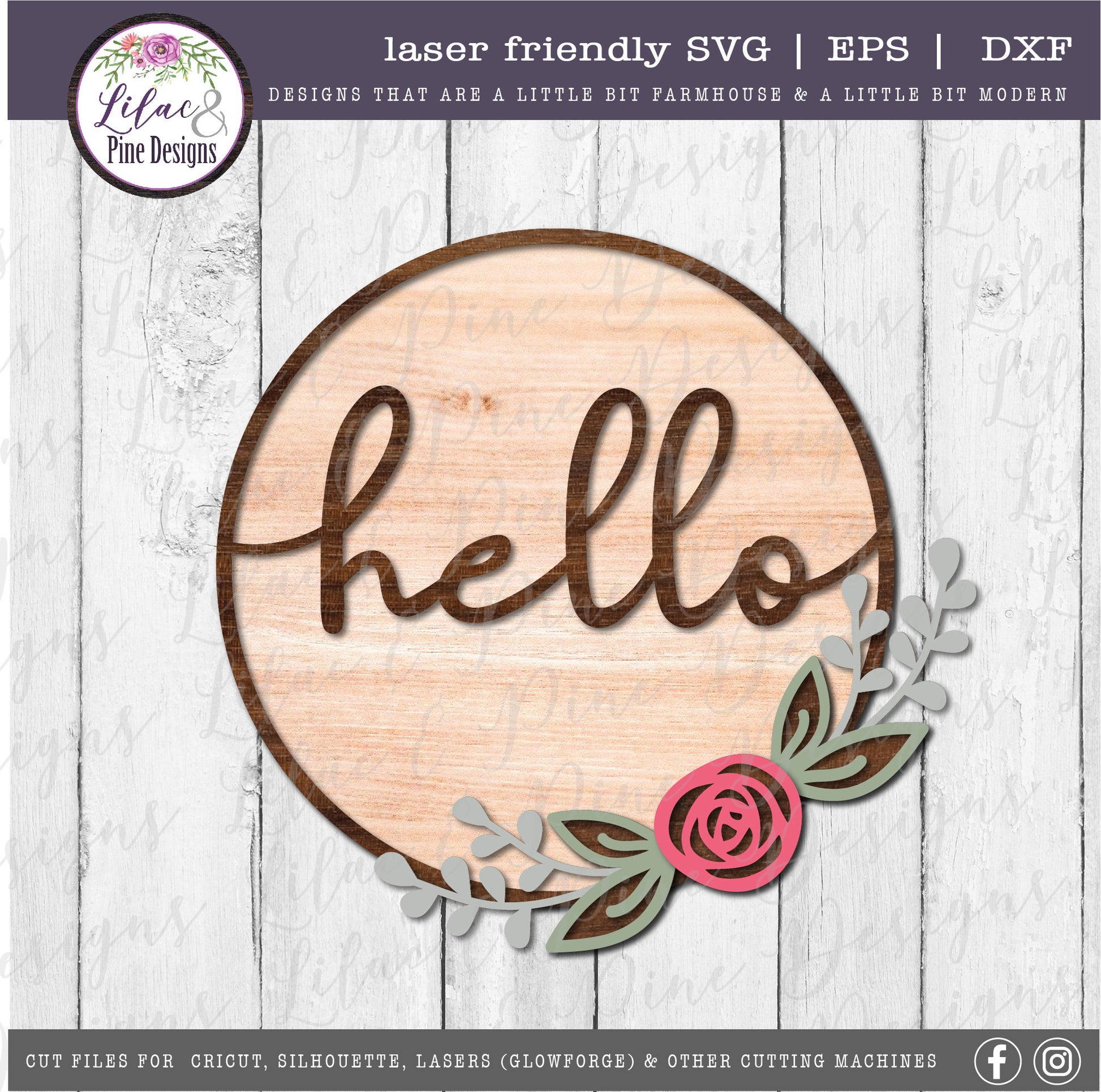 Hello SVG, spring floral decor SVG, rose svg, flower SVG, hello sign, rose svg, farmhouse decor, Cricut Svg, Glowforge Svg, laser cut file