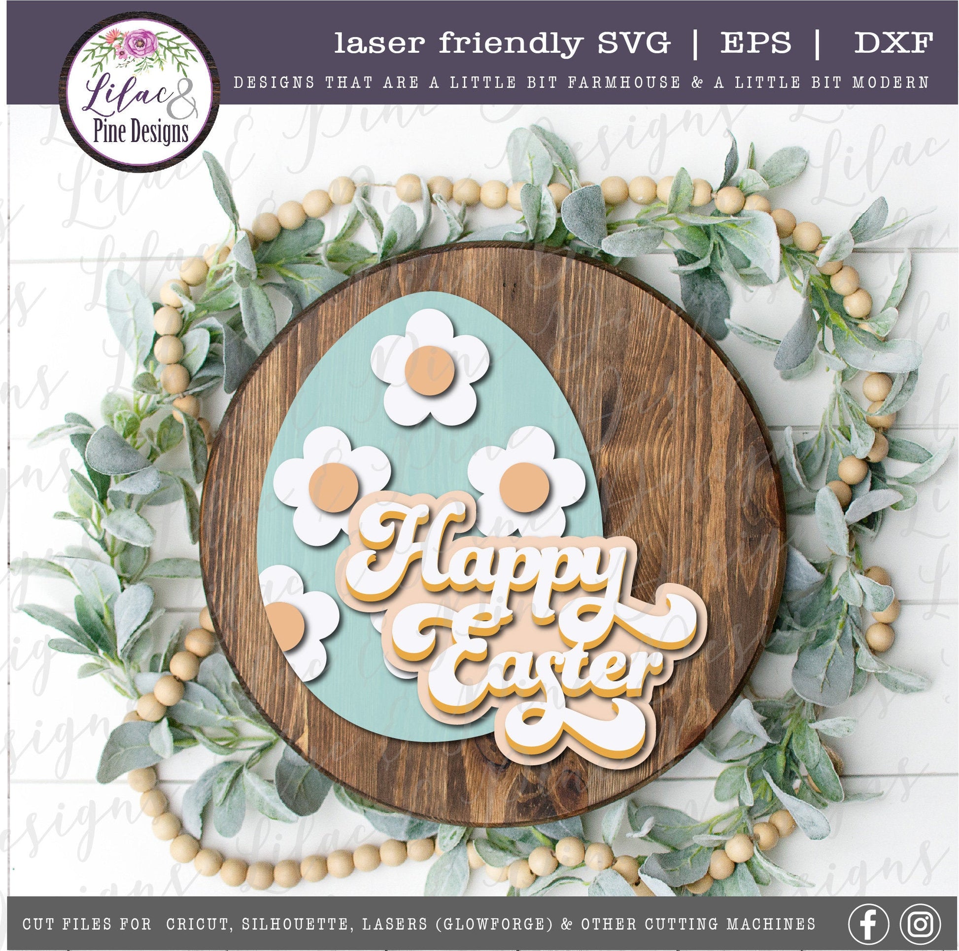 Happy Easter egg SVG, Easter flower SVG, Easter egg svg, spring SVG, floral Easter, retro Easter, Cricut svg, Glowforge Svg, laser cut file