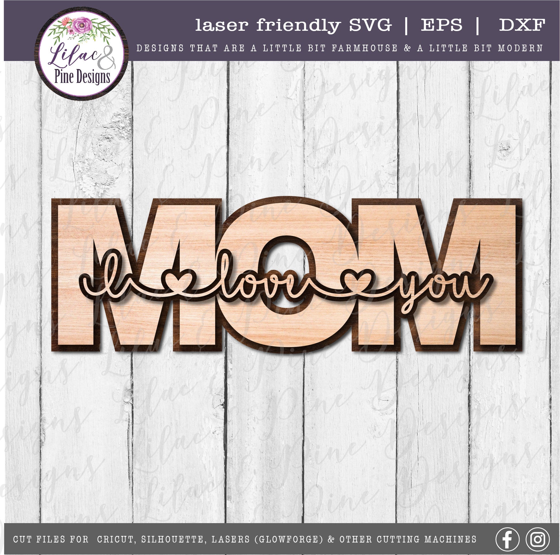 I love you Mom SVG, Mother&#39;s Day SVG, Mom SVG, layered design, Mother&#39;s Day gift, Cricut Svg, Glowforge Svg, laser cut file