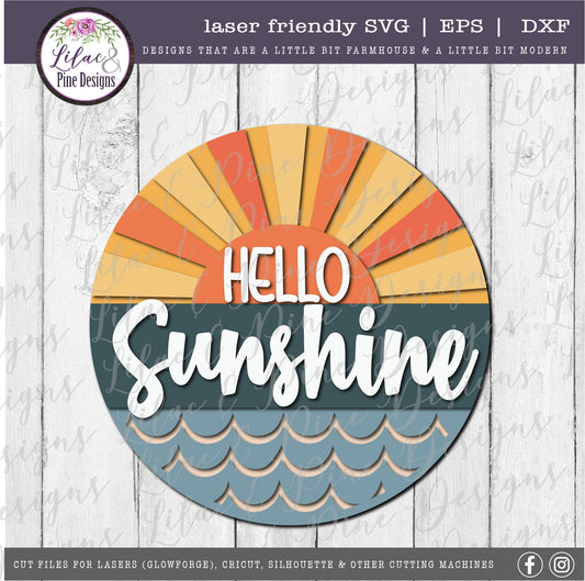 Hello Sunshine Summer sign, summer door decor SVG, Sun SVG, lake svg, summer porch sign svg, Cricut SVG, Glowforge Svg, laser cut file