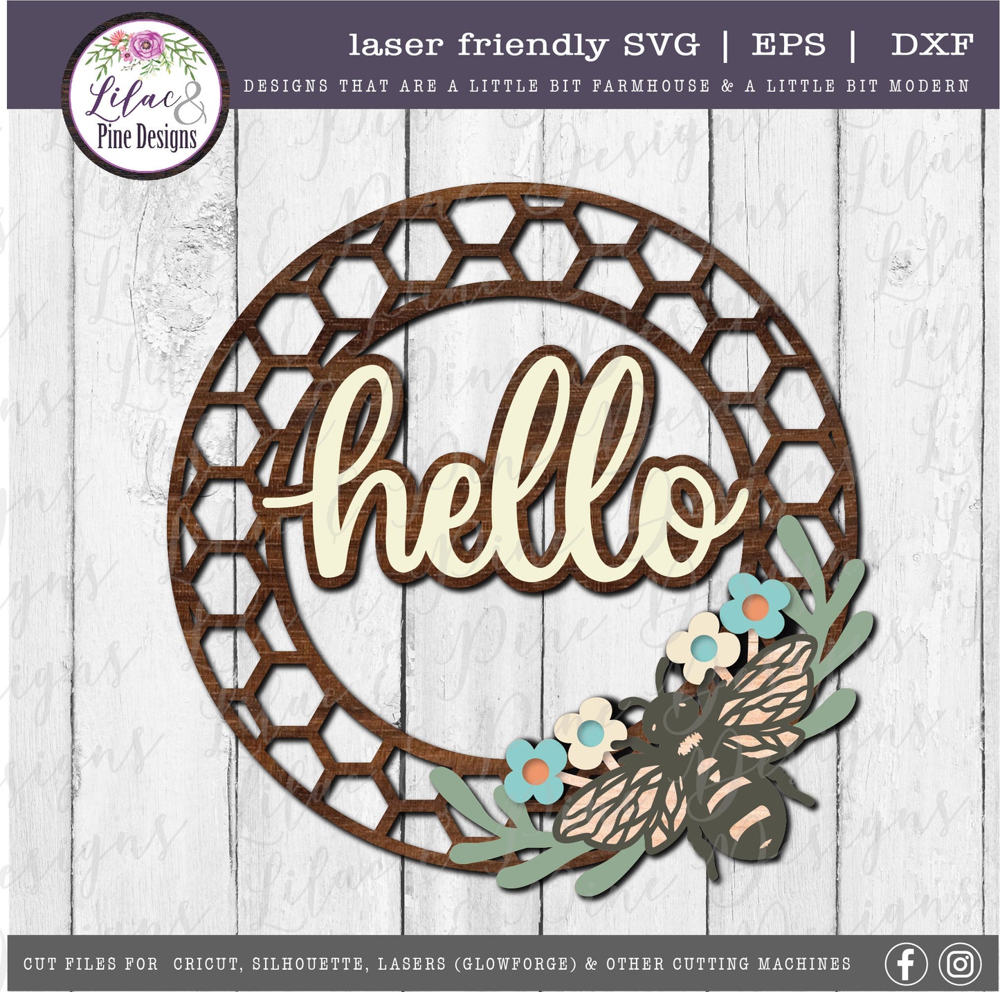 Hello Bee Honeycomb sign, Spring sign SVG, bee SVG, summer decor, honeycomb sign, honey svg, farmhouse decor, Glowforge Svg, laser cut file