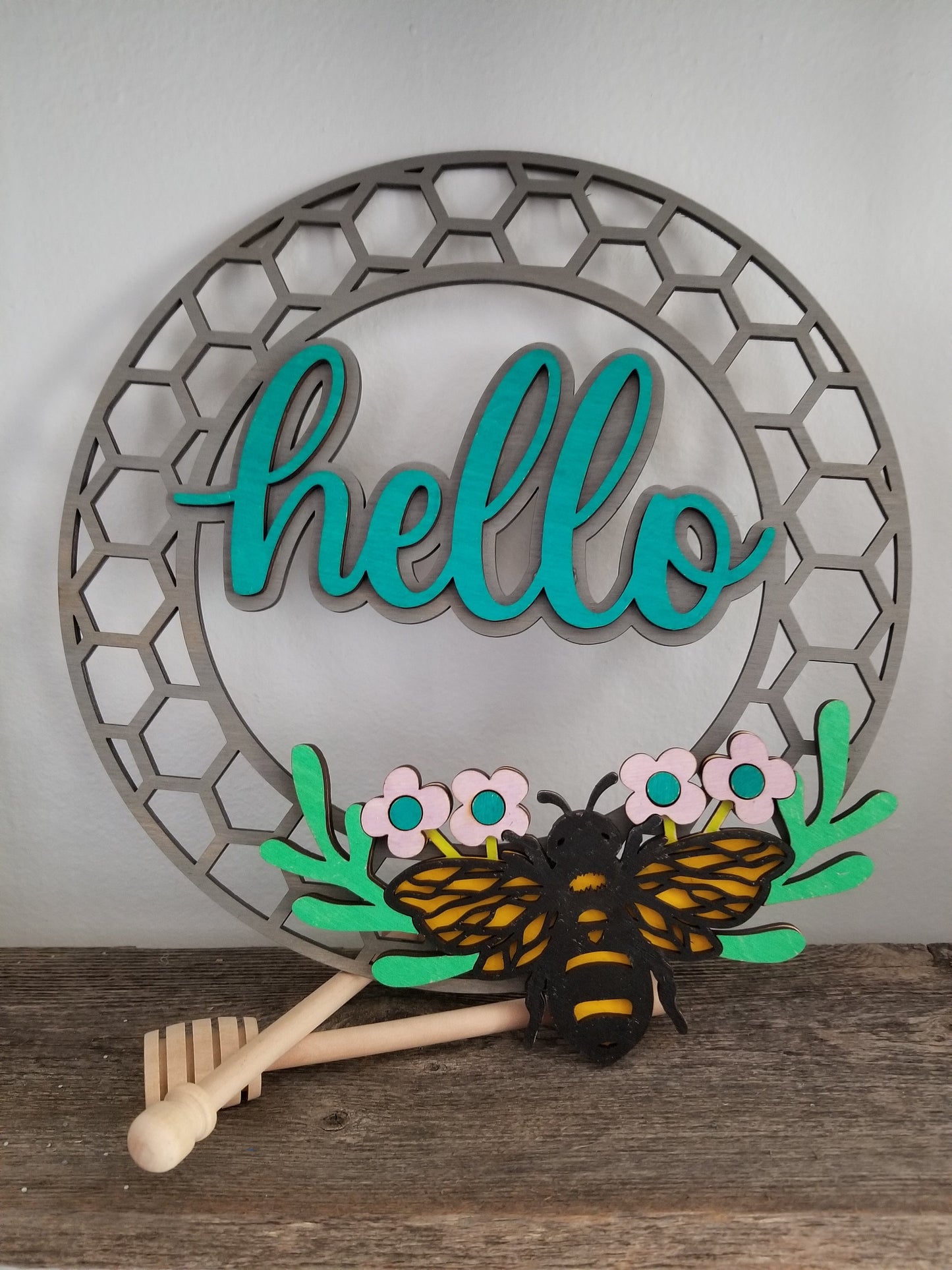 Hello Bee Honeycomb sign, Spring sign SVG, bee SVG, summer decor, honeycomb sign, honey svg, farmhouse decor, Glowforge Svg, laser cut file
