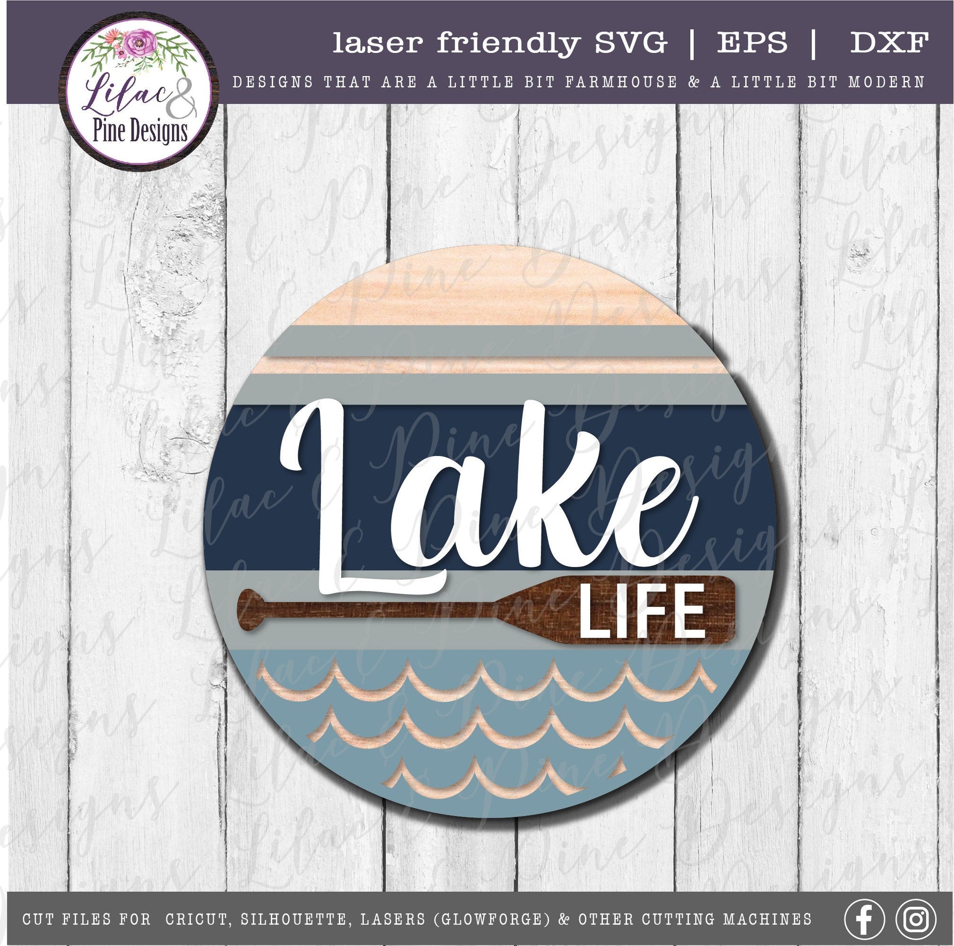 Lake Life round sign, summer decor SVG, lake sign SVG, round wood sign, lake house svg, cabin svg, Cricut SVG, Glowforge Svg, laser cut file