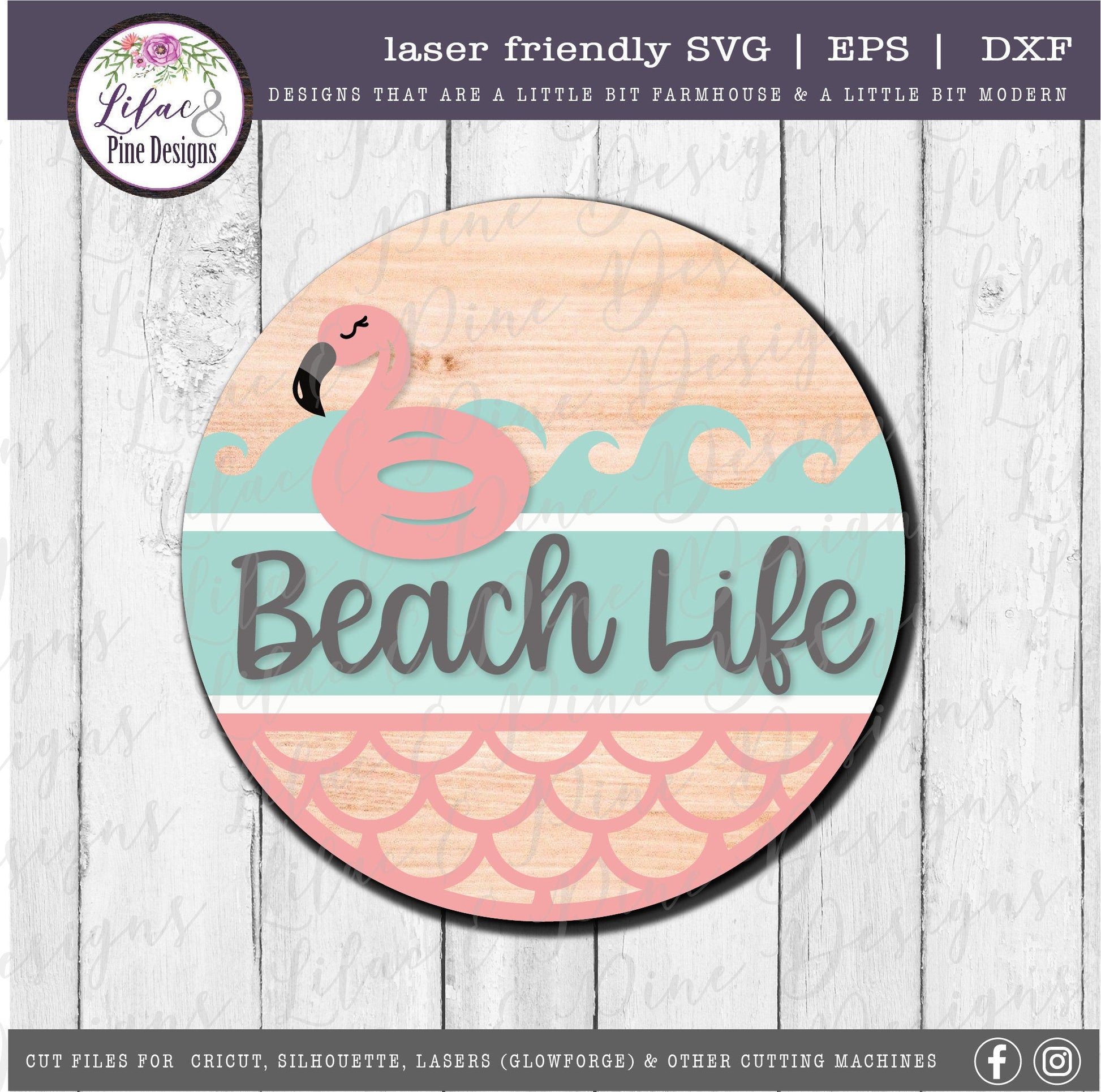 Flamingo Beach Life sign, Pool Life sign, summer door decor, Pool SVG, summer porch sign svg, waves SVG, Glowforge Svg, laser cut file