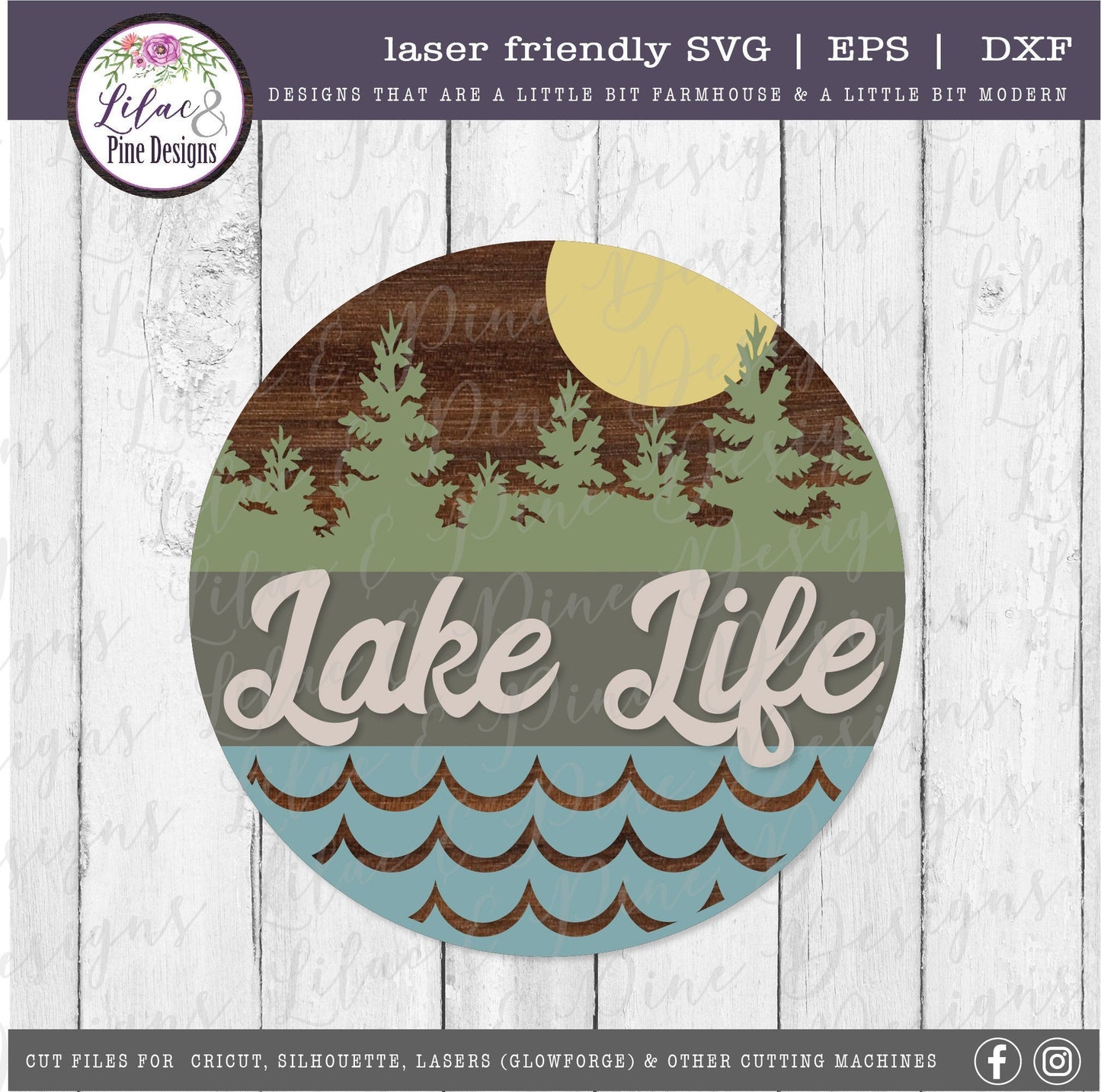 Lake Life round sign, River Life round sign, summer decor SVG, round wood sign, lake house svg, cabin svg, Glowforge Svg, laser cut file