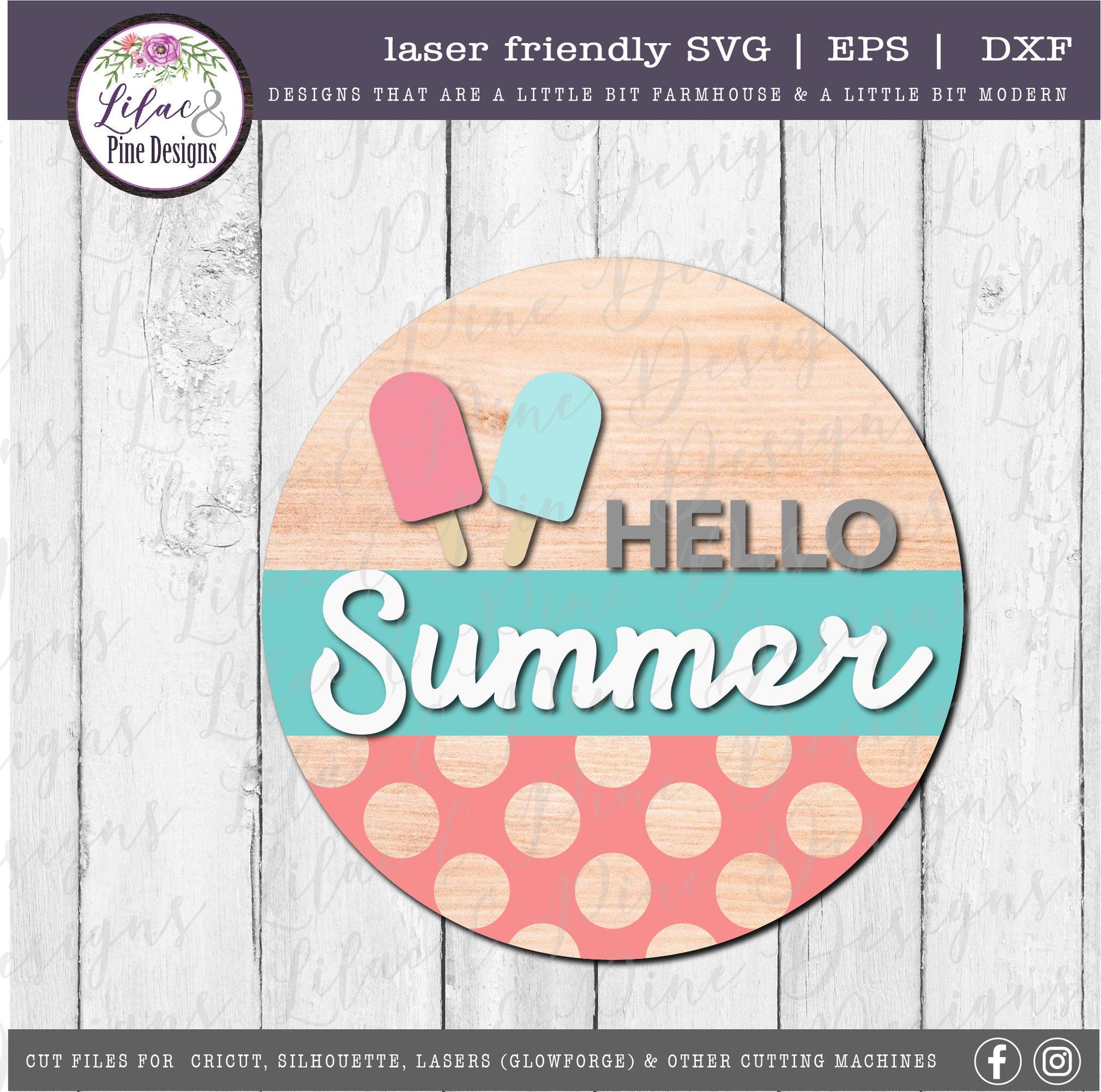 Hello Summer popsicle round sign, summer door decor SVG, ice cream SVG, summer porch decor svg, Cricut SVG, Glowforge Svg, laser cut file