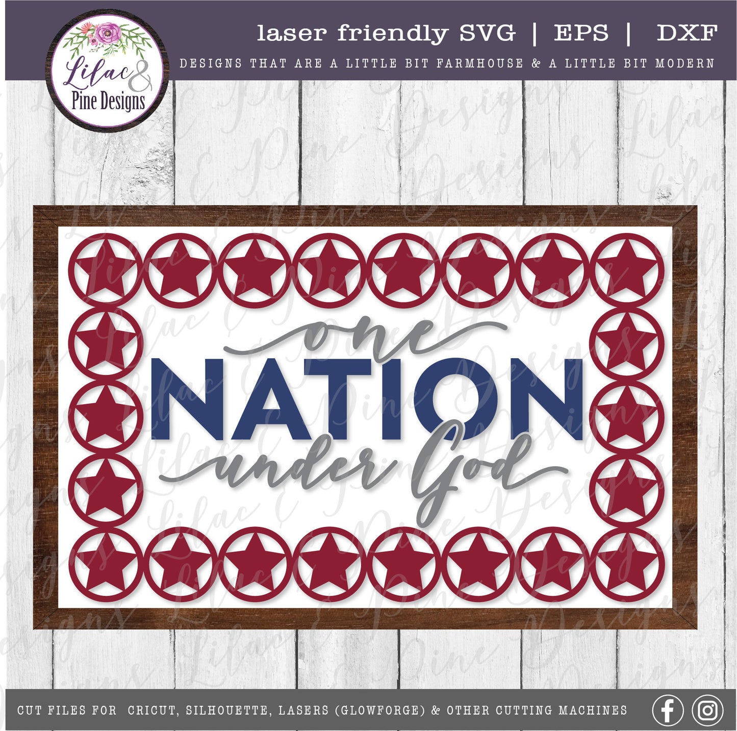 One Nation Under God SVG, July 4th decor, Patriotic sign, Stars and Stripes SVG, Independence Day sign svg, Glowforge Svg, laser cut file
