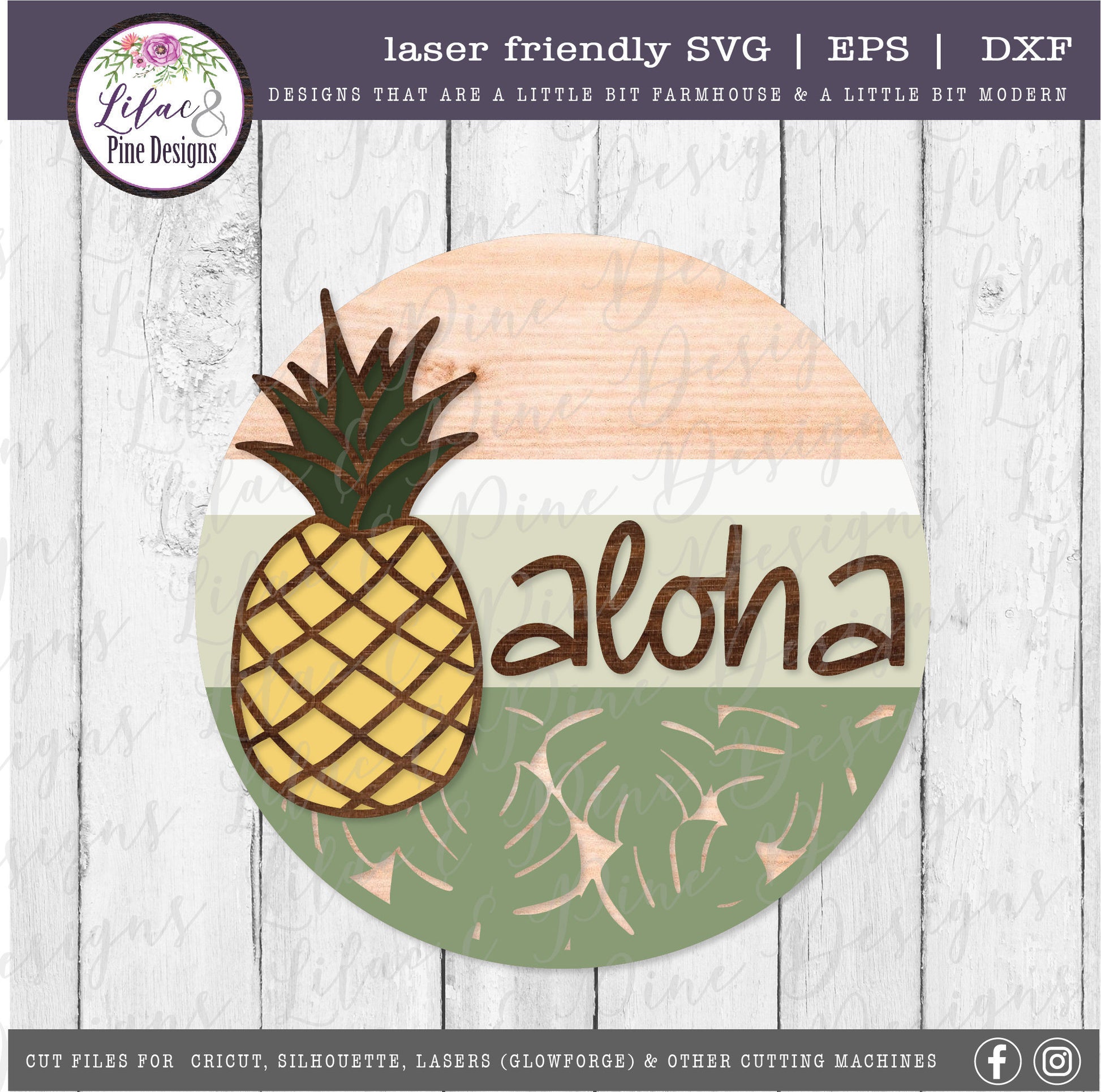 Aloha Summer Pineapple sign, hello tropical summer door decor SVG, pineapple SVG, summer porch sign svg, Glowforge Svg, laser cut file