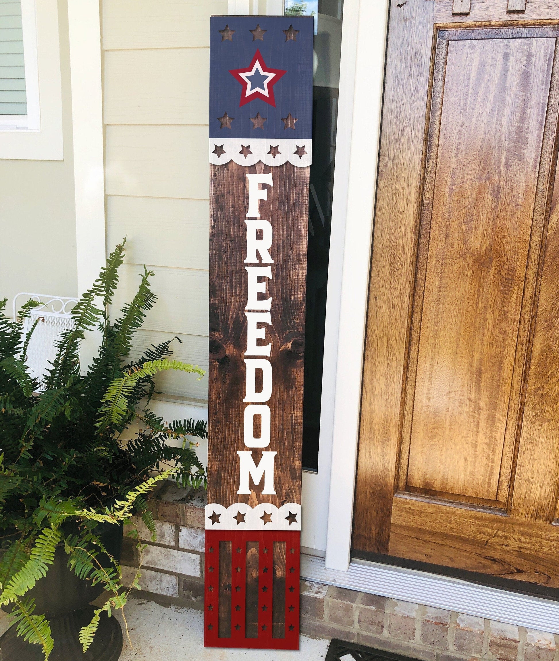 Patriotic Welcome porch sign, July 4th decor SVG, Freedom SVG, Independence Day leaning porch sign svg, Glowforge Svg, laser cut file