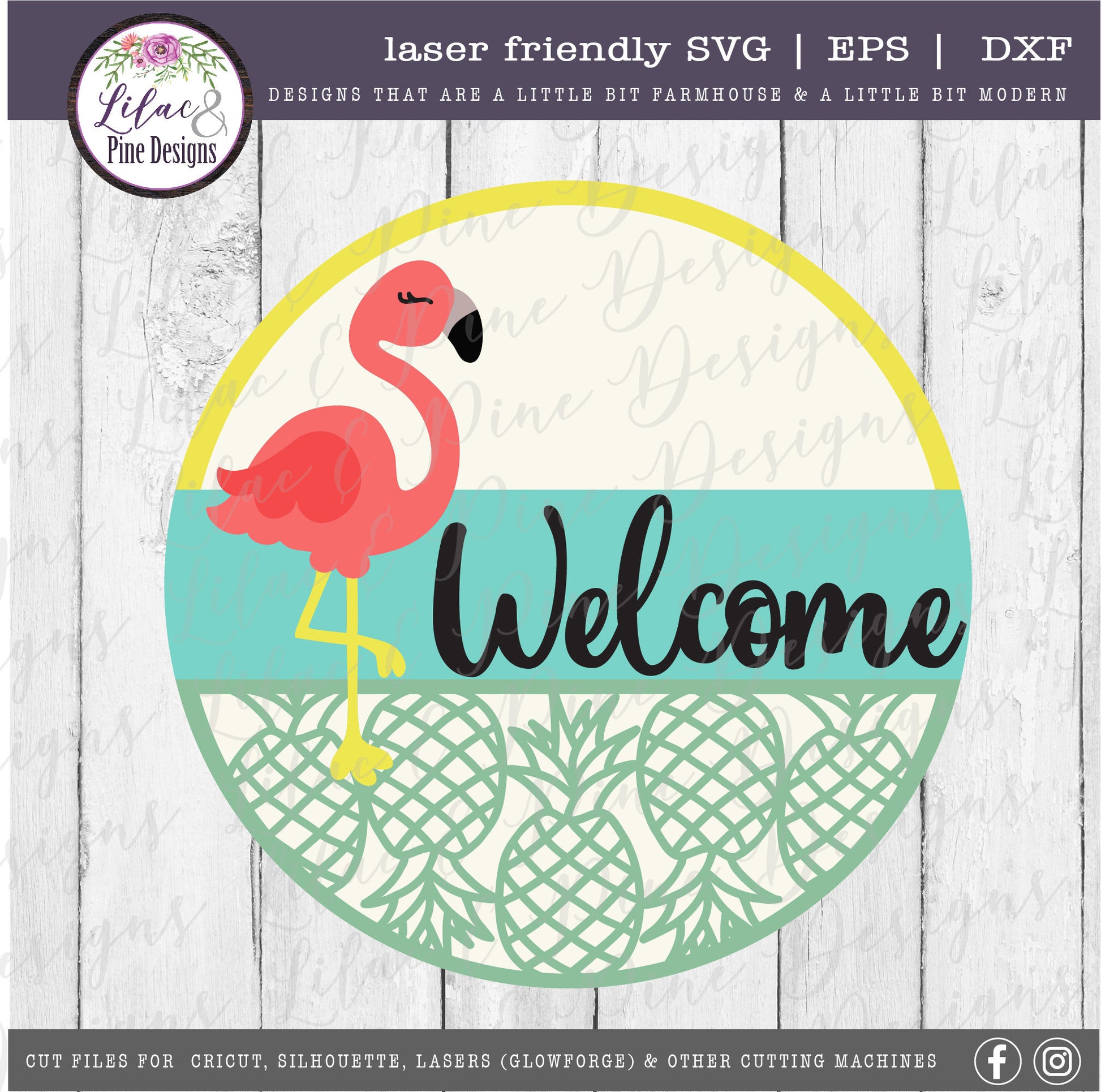 Flamingo Pineapple Welcome sign, Summer sign, summer door decor, Flamingo SVG, summer porch sign, pineapple SVG, Glowforge, laser cut file