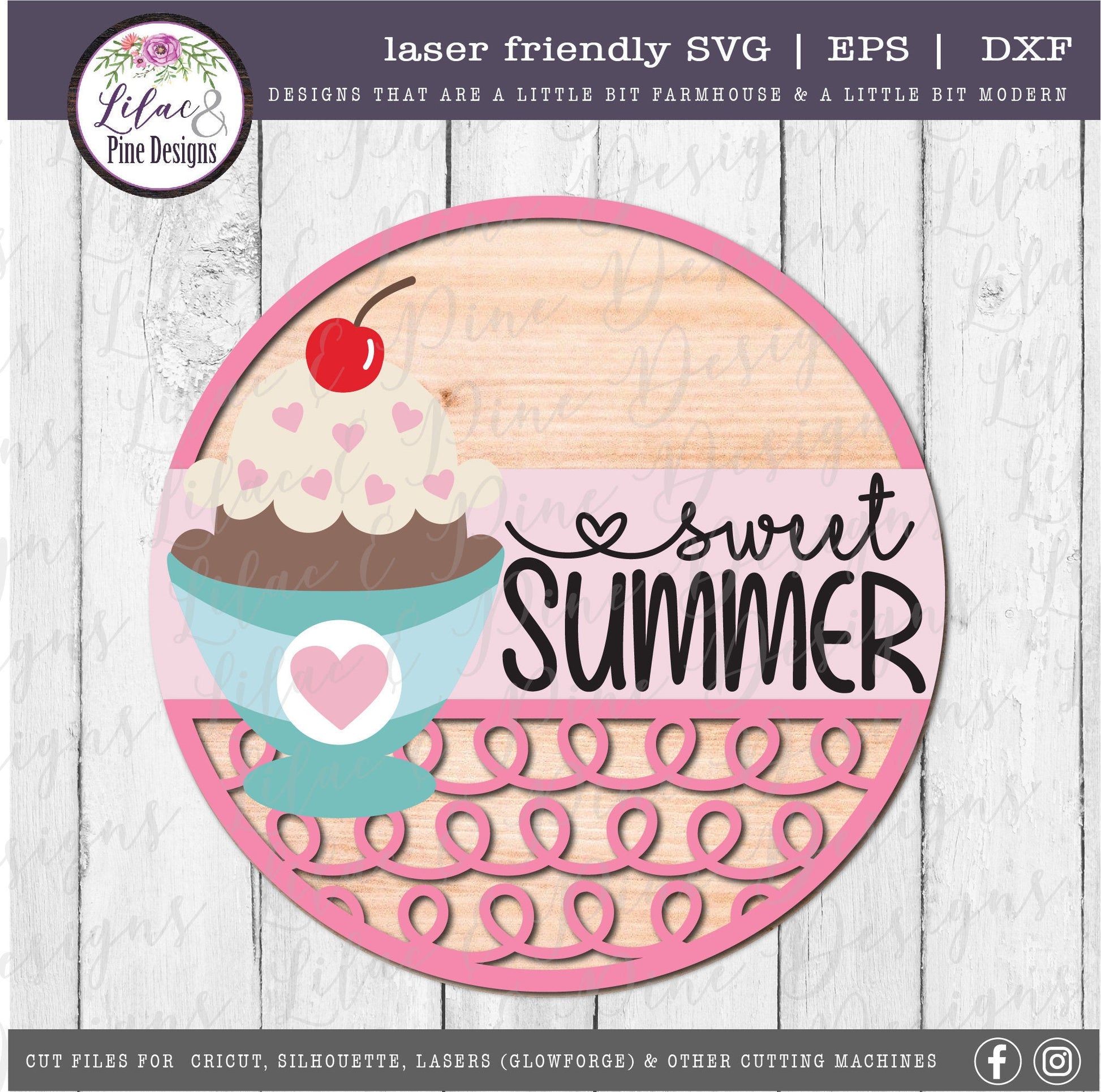 Sweet Summer ice cream sign, summer door decor SVG, ice cream SVG, summer porch sign svg, wood door sign, Glowforge Svg, laser cut file