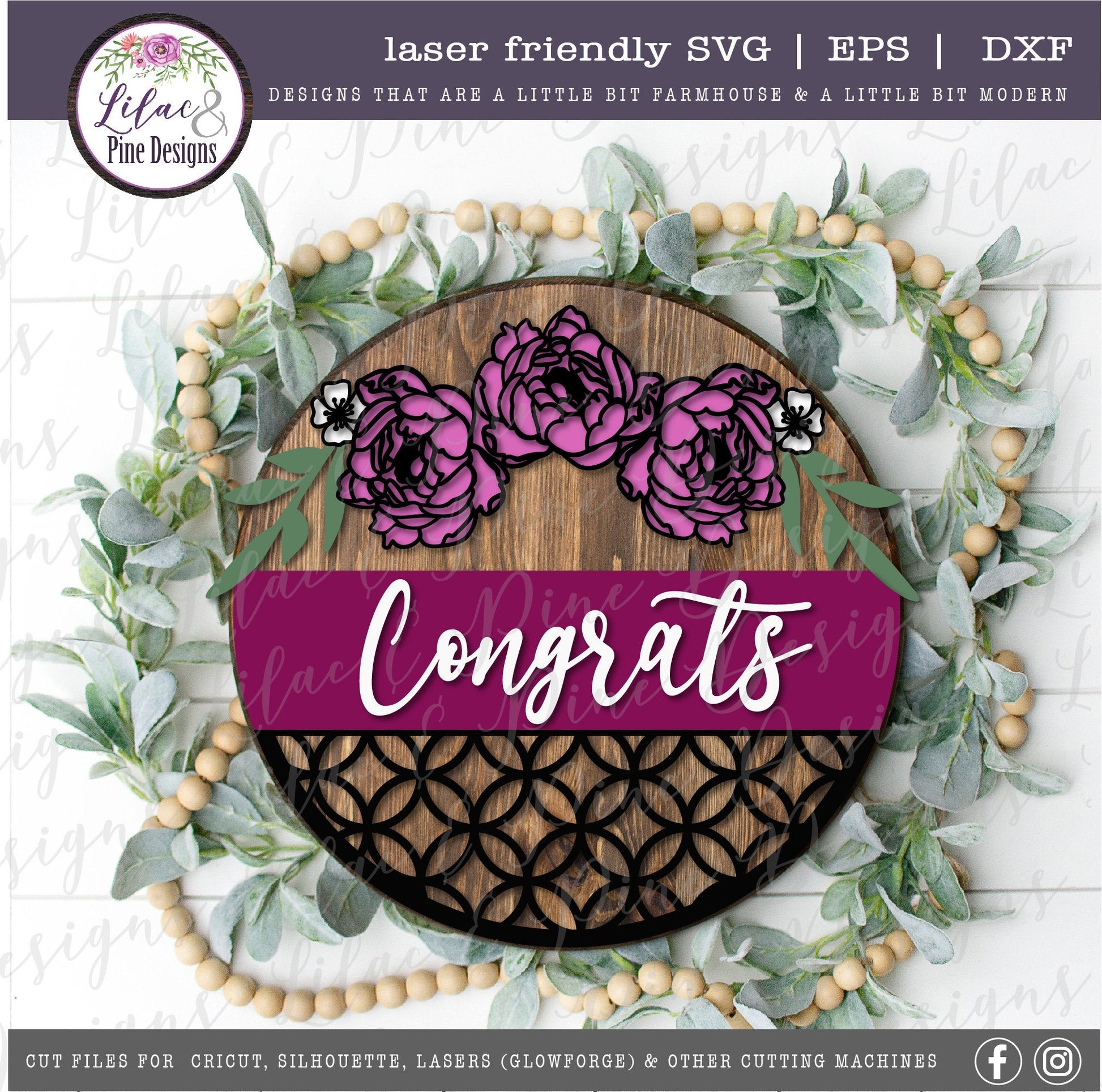 Peony welcome sign, wedding svg, congratulations SVG, Mr and Mrs SVG, round sign, peony SVG, floral Svg, Glowforge Svg, laser cut file