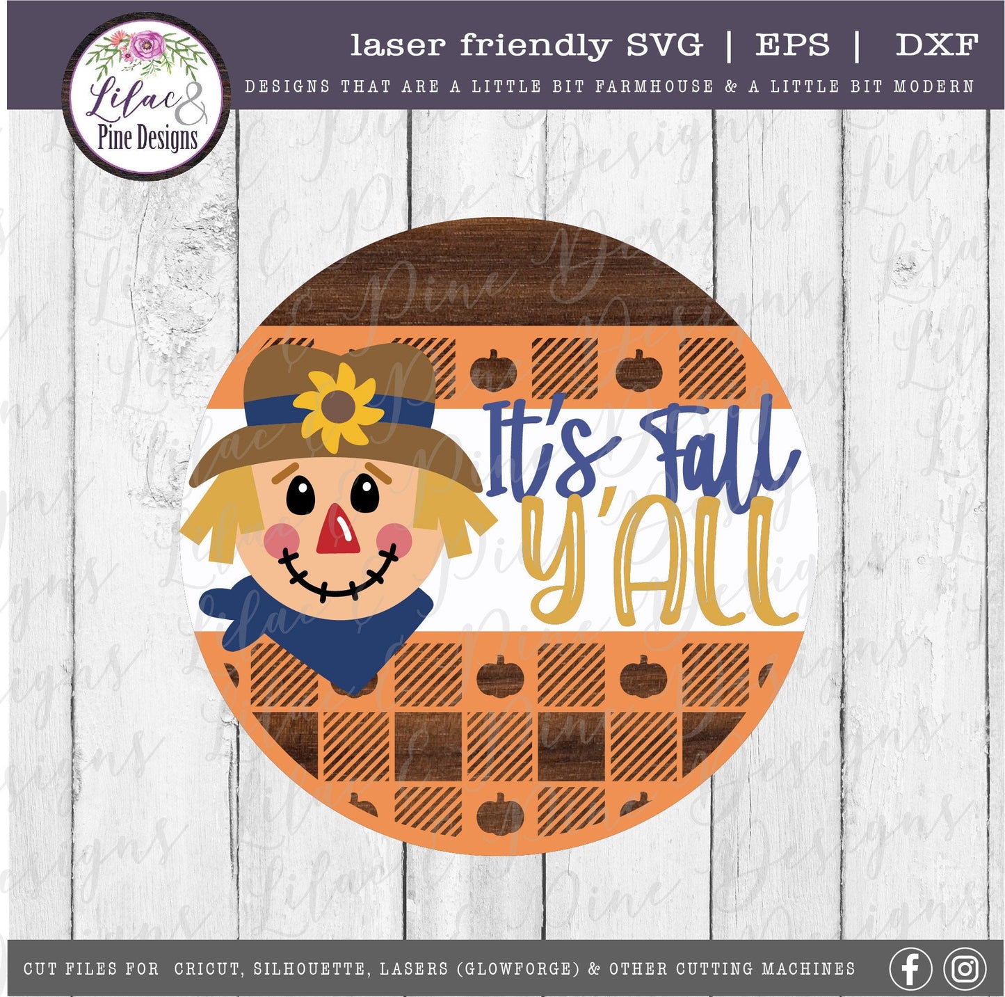 It's Fall Y'all Scarecrow sign SVG, Welcome sign SVG, fall door decor svg, scarecrow SVG, fall svg, plaid svg, Glowforge Svg, laser cut file
