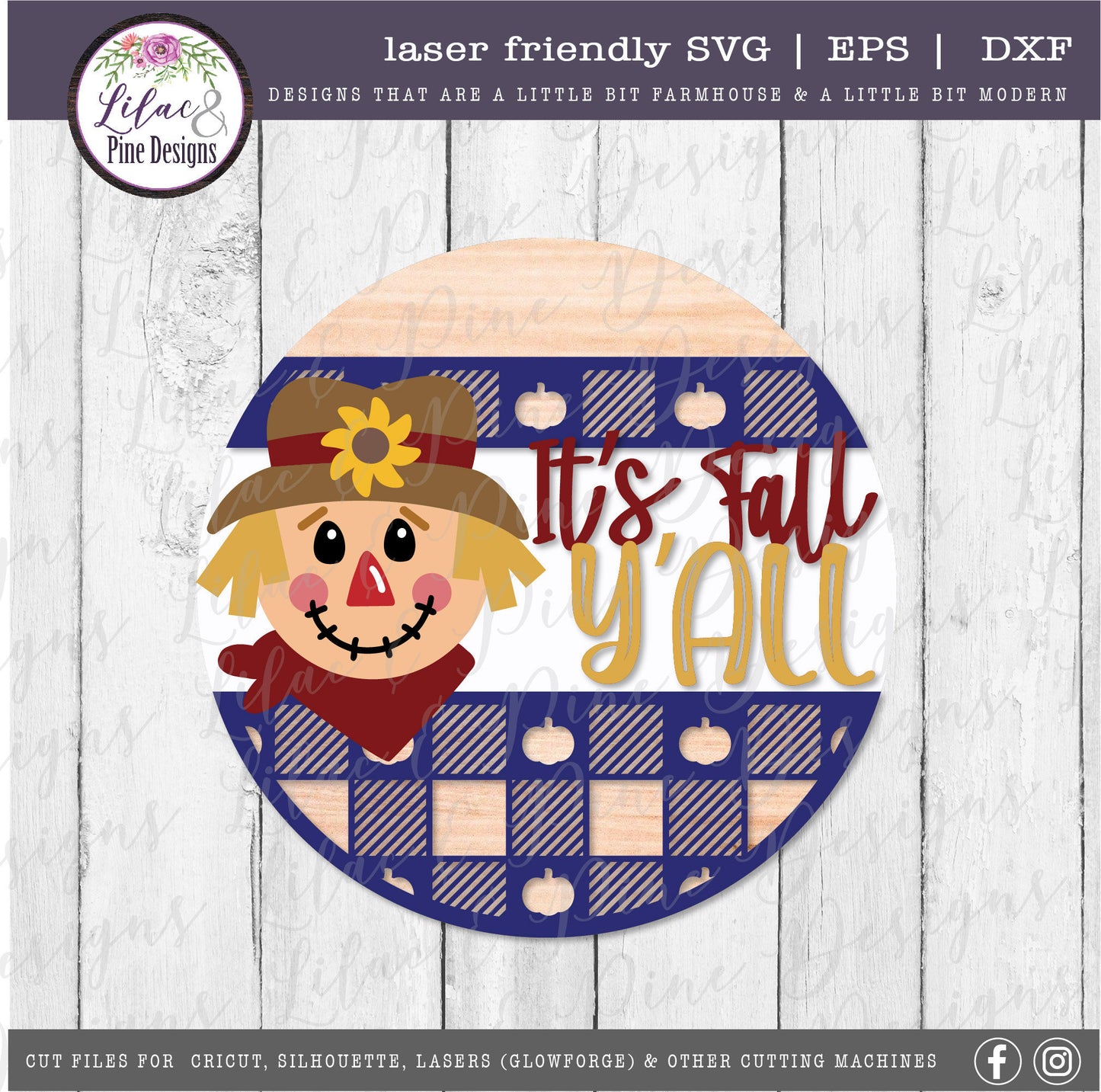 It's Fall Y'all Scarecrow sign SVG, Welcome sign SVG, fall door decor svg, scarecrow SVG, fall svg, plaid svg, Glowforge Svg, laser cut file