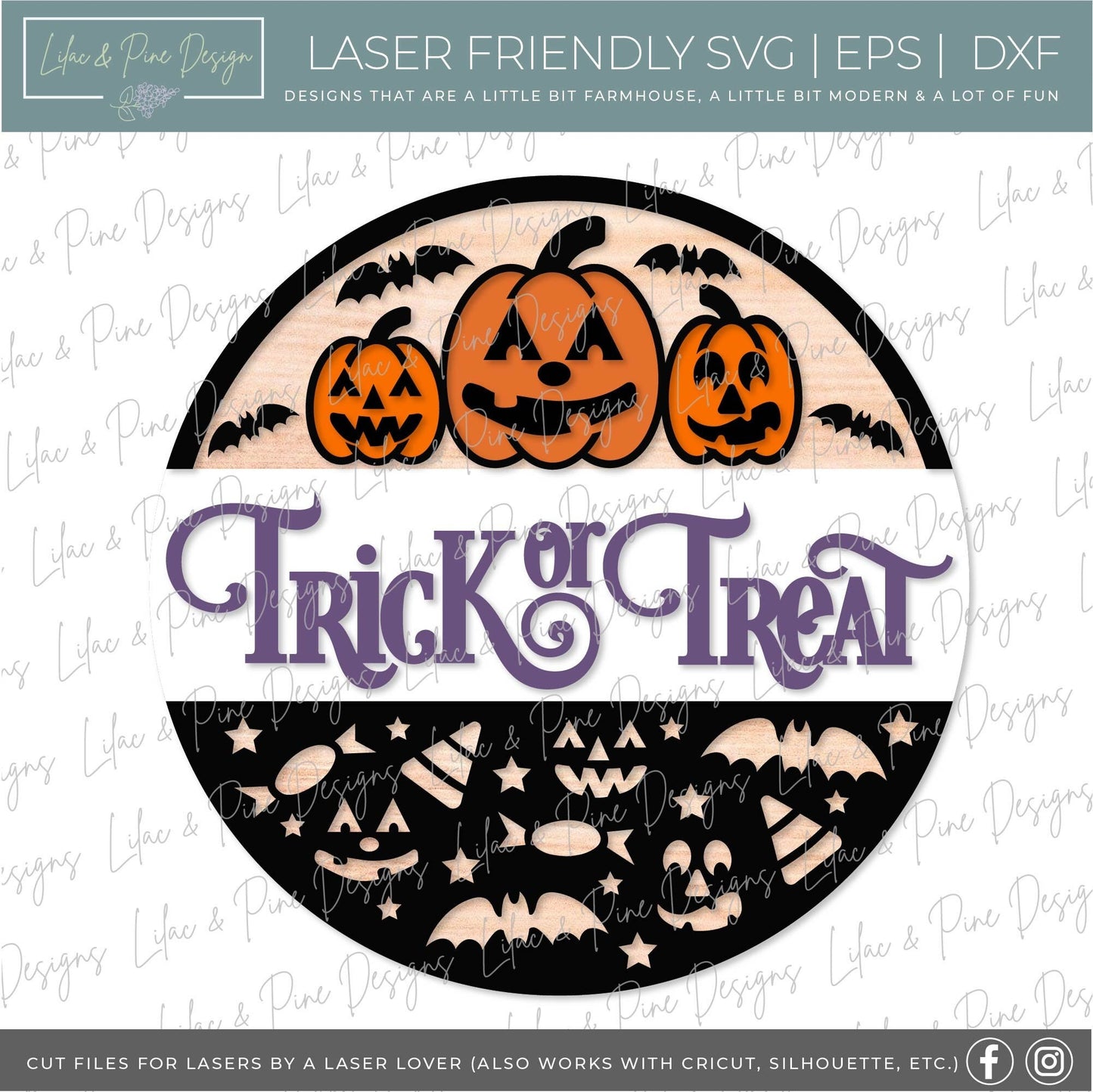 Trick or Treat SVG, Pumpkin SVG, Halloween svg, Jack o Lantern Welcome svg, Spooky svg, Halloween door round, laser cut file, Glowforge SVG