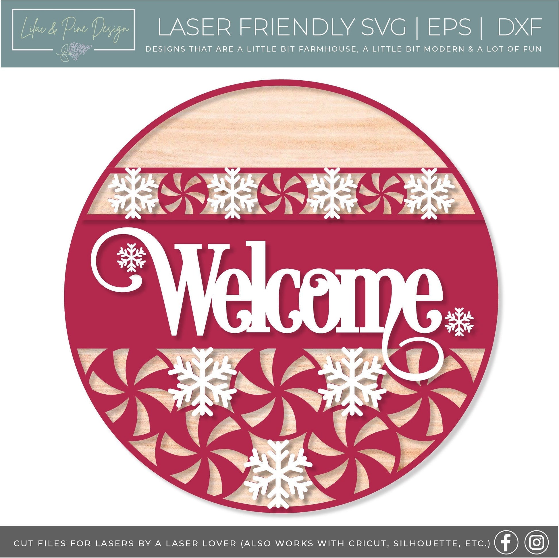 Peppermint door hanger, Christmas door hanger, Farmhouse Christmas, Christmas laser file, Welcome sign svg, laser cut file, Glowforge file