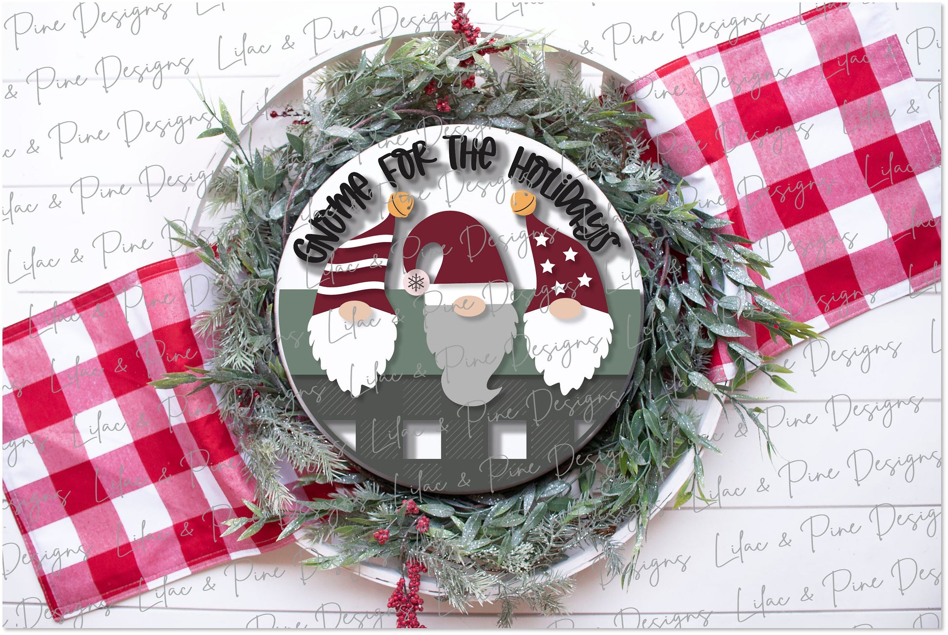 Gnome for the Holidays door hanger, Christmas Gnome SVG, Christmas plaid door round, Christmas welcome, Christmas laser file, Glowforge file