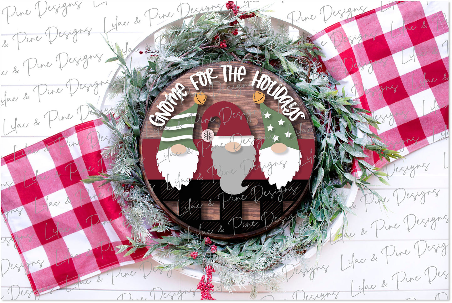Gnome for the Holidays door hanger, Christmas Gnome SVG, Christmas plaid door round, Christmas welcome, Christmas laser file, Glowforge file
