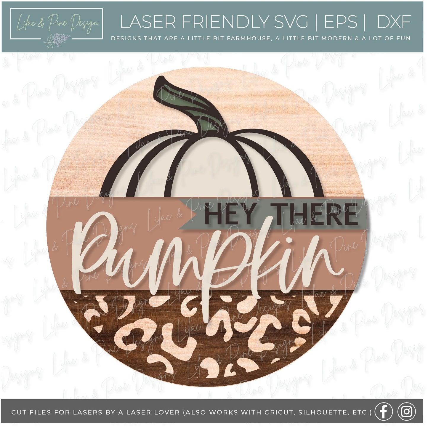 Hey There  Pumpkin sign SVG, Welcome sign SVG, fall door decor svg, leopard print SVG, autumn porch sign, Glowforge Svg, laser cut file