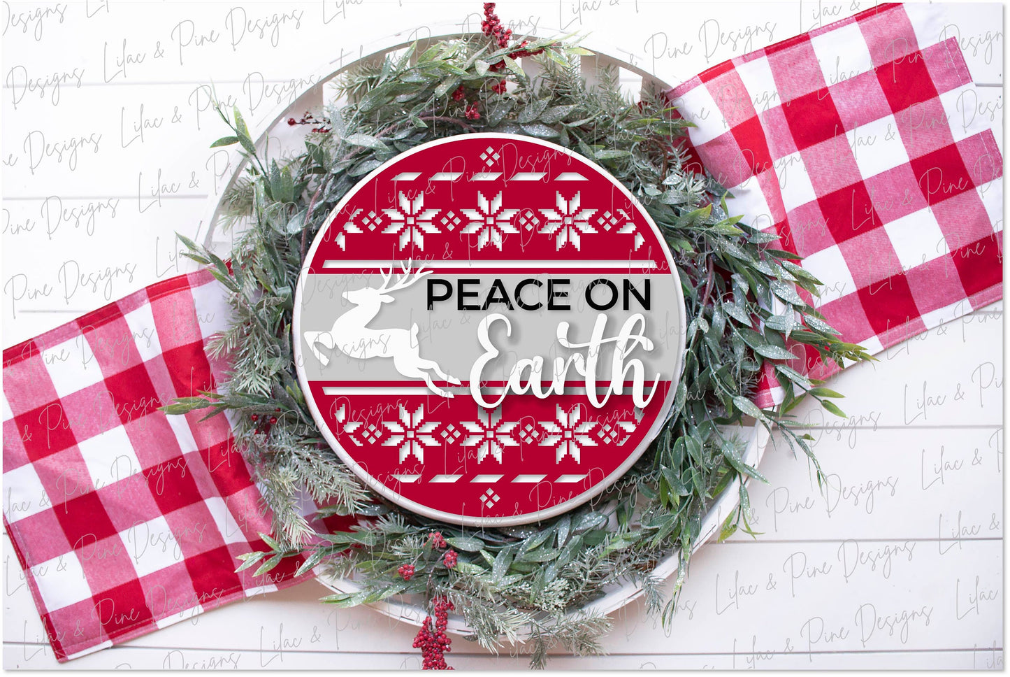 Peace on Earth door hanger, Nordic Christmas SVG, Reindeer sign SVG,  Christmas Welcome svg, Alpine pattern, laser cut file, Glowforge SVG