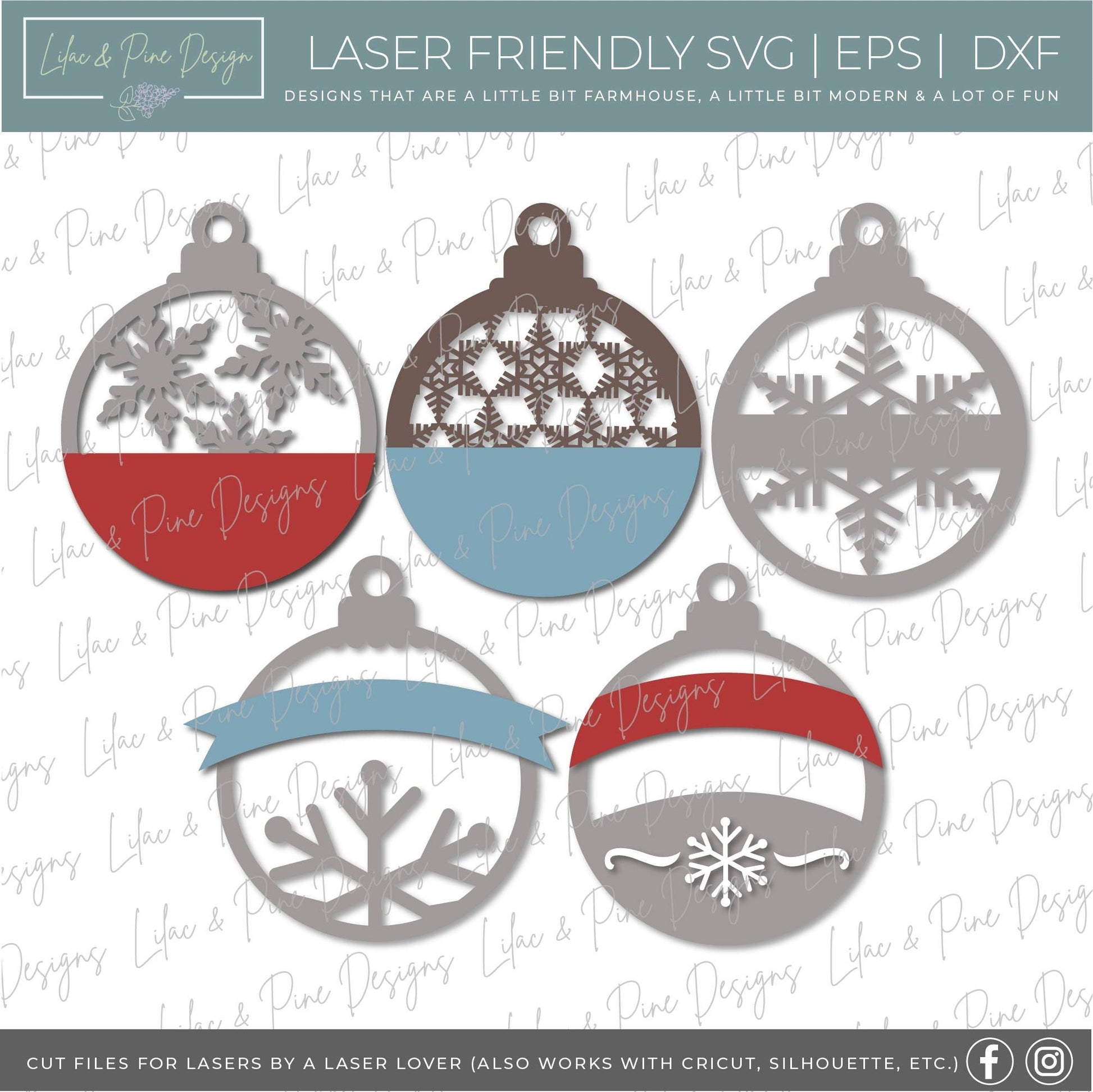 Christmas ornament bundle SVG, Snowflake ornament bundle SVG, laser ornament set svg, simple laser ornament svg, laser SVG, Glowforge file