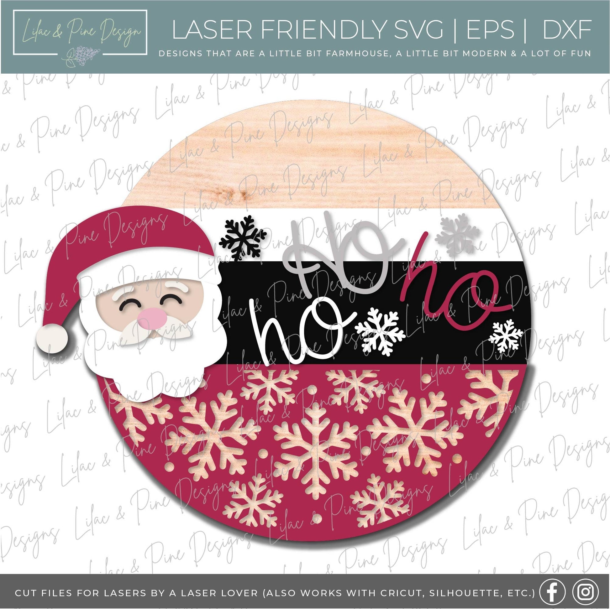 Ho Ho Ho Santa Door Hanger, Christmas door round, Ho Ho Ho SVG, Santa Claus SVG , Christmas decor, snowflake svg, laser SVG, Glowforge file