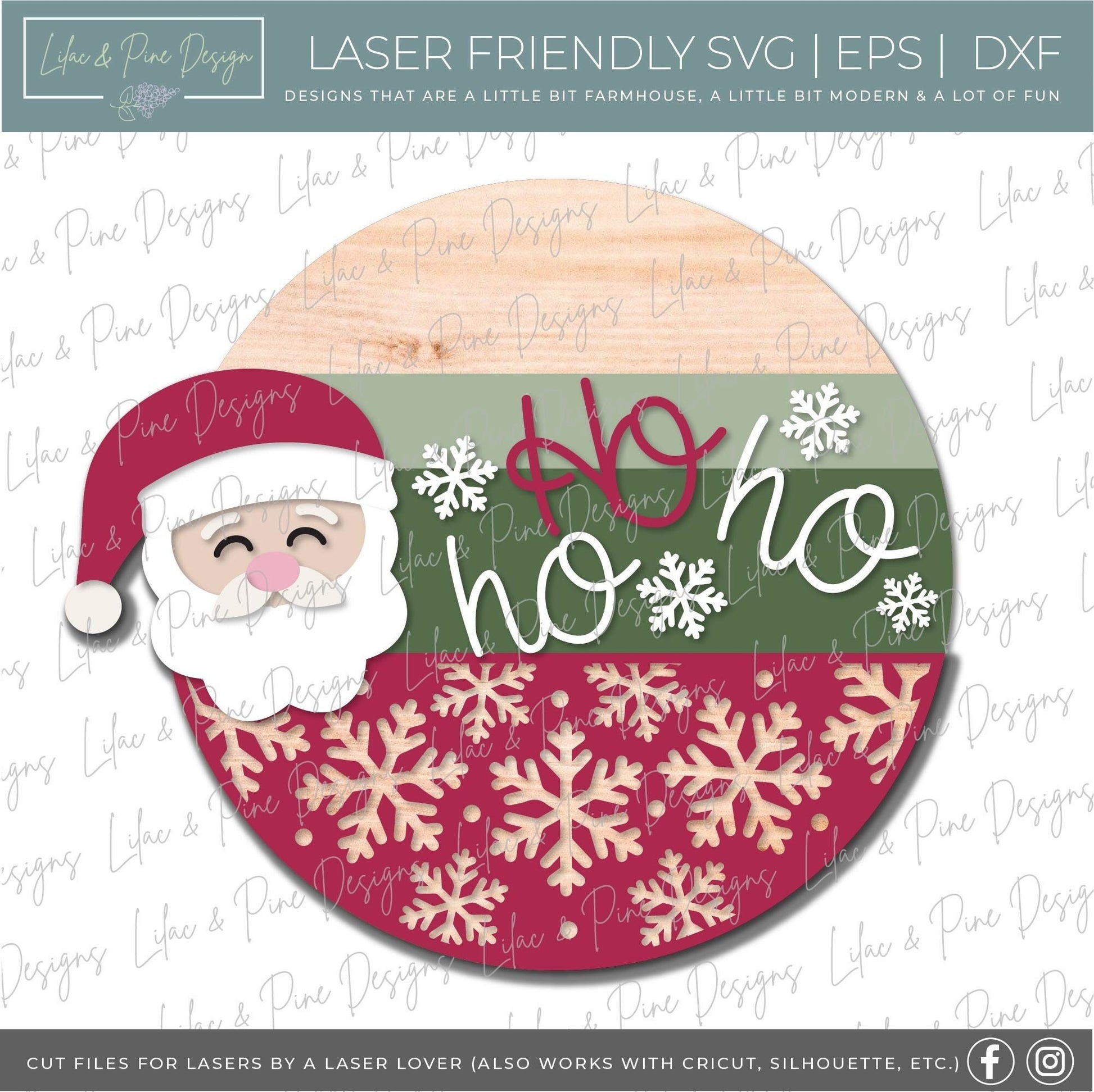 Ho Ho Ho Santa Door Hanger, Christmas door round, Ho Ho Ho SVG, Santa Claus SVG , Christmas decor, snowflake svg, laser SVG, Glowforge file