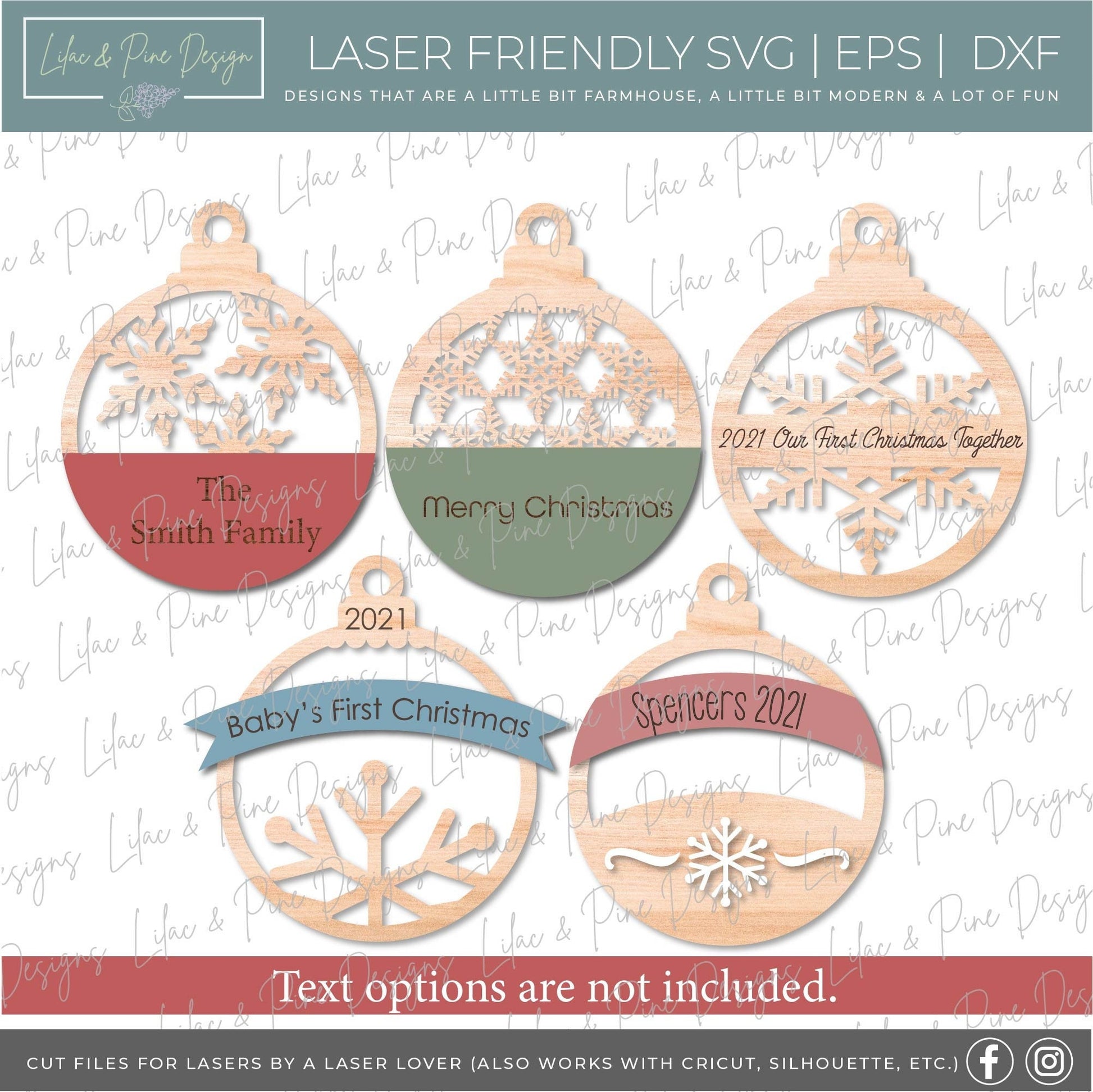 Christmas ornament bundle SVG, Snowflake ornament bundle SVG, laser ornament set svg, simple laser ornament svg, laser SVG, Glowforge file